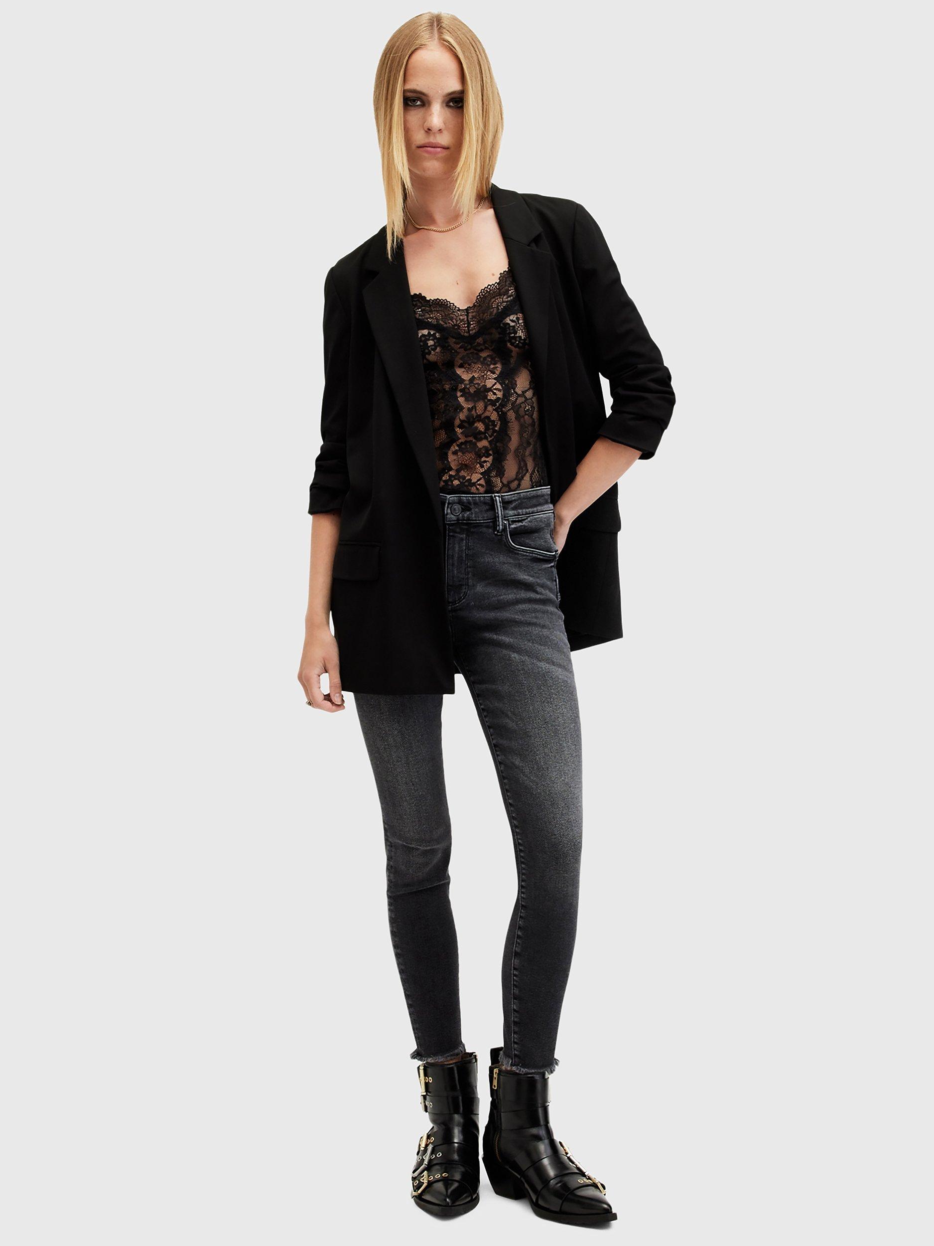 Product image 3 of 8, which shows AllSaints Miller Organic Cotton Blend Push Up Jeans, Washed Black, 28