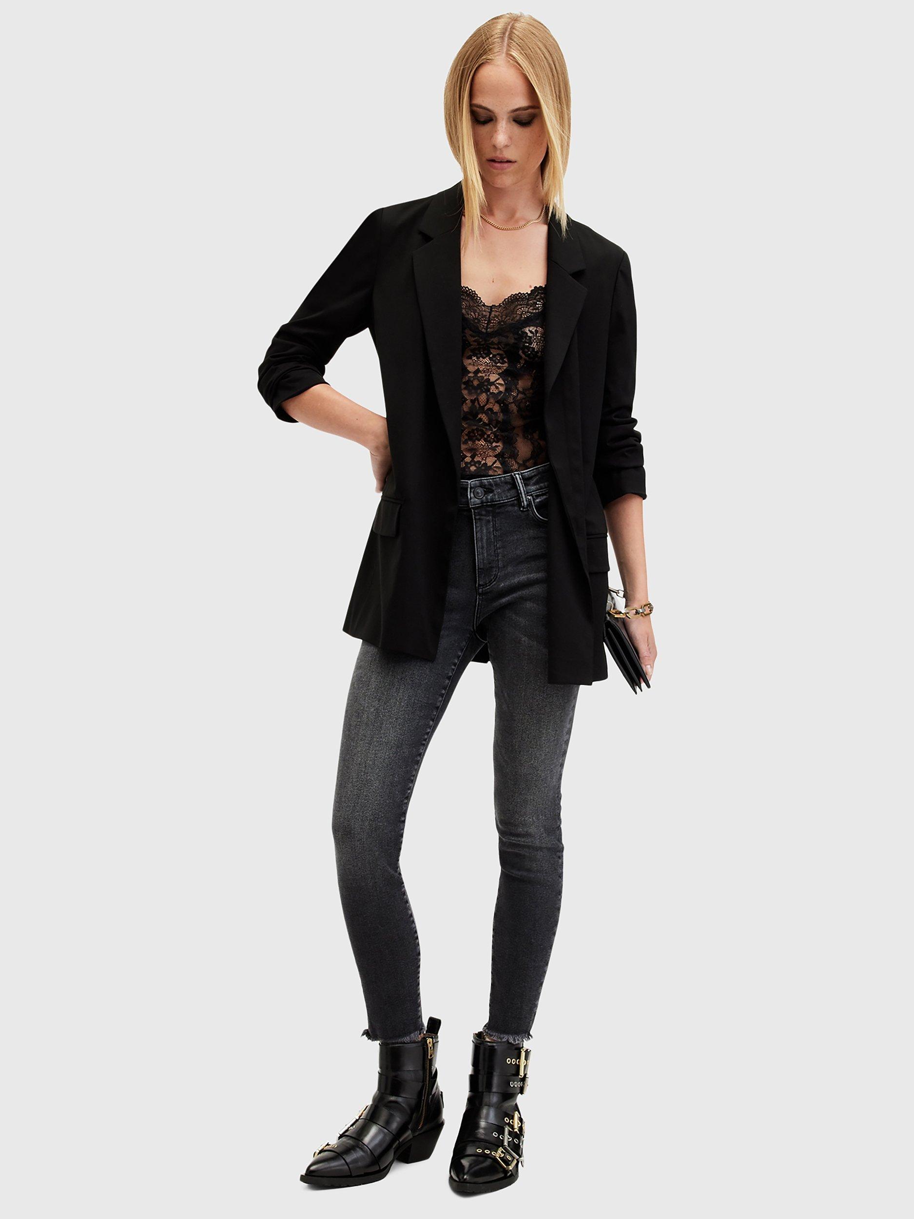 Product image 8 of 8, which shows AllSaints Miller Organic Cotton Blend Push Up Jeans, Washed Black, 28