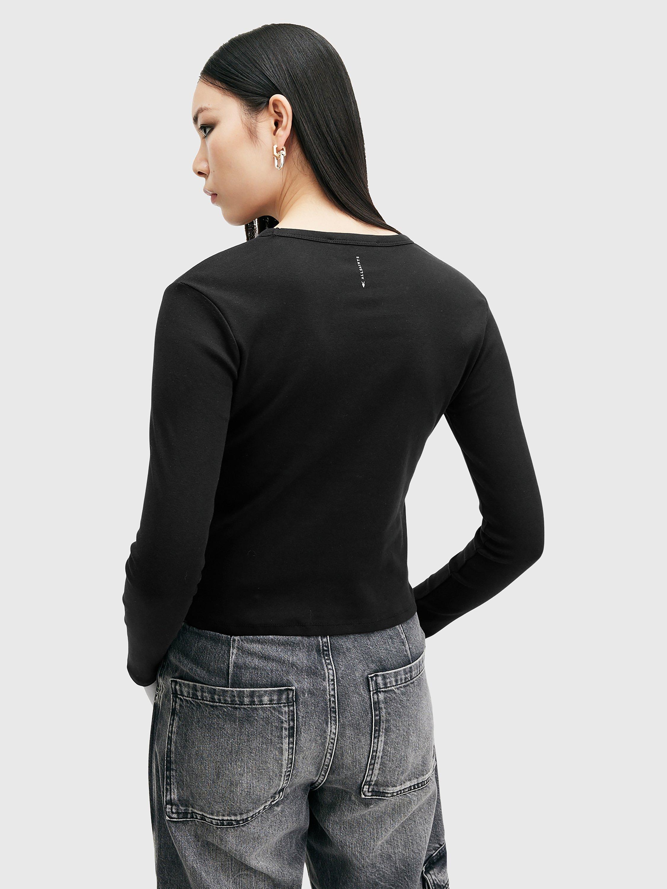 Product image 2 of 6, which shows AllSaints Stevie Organic Cotton Long Sleeve Top, Black, XL
