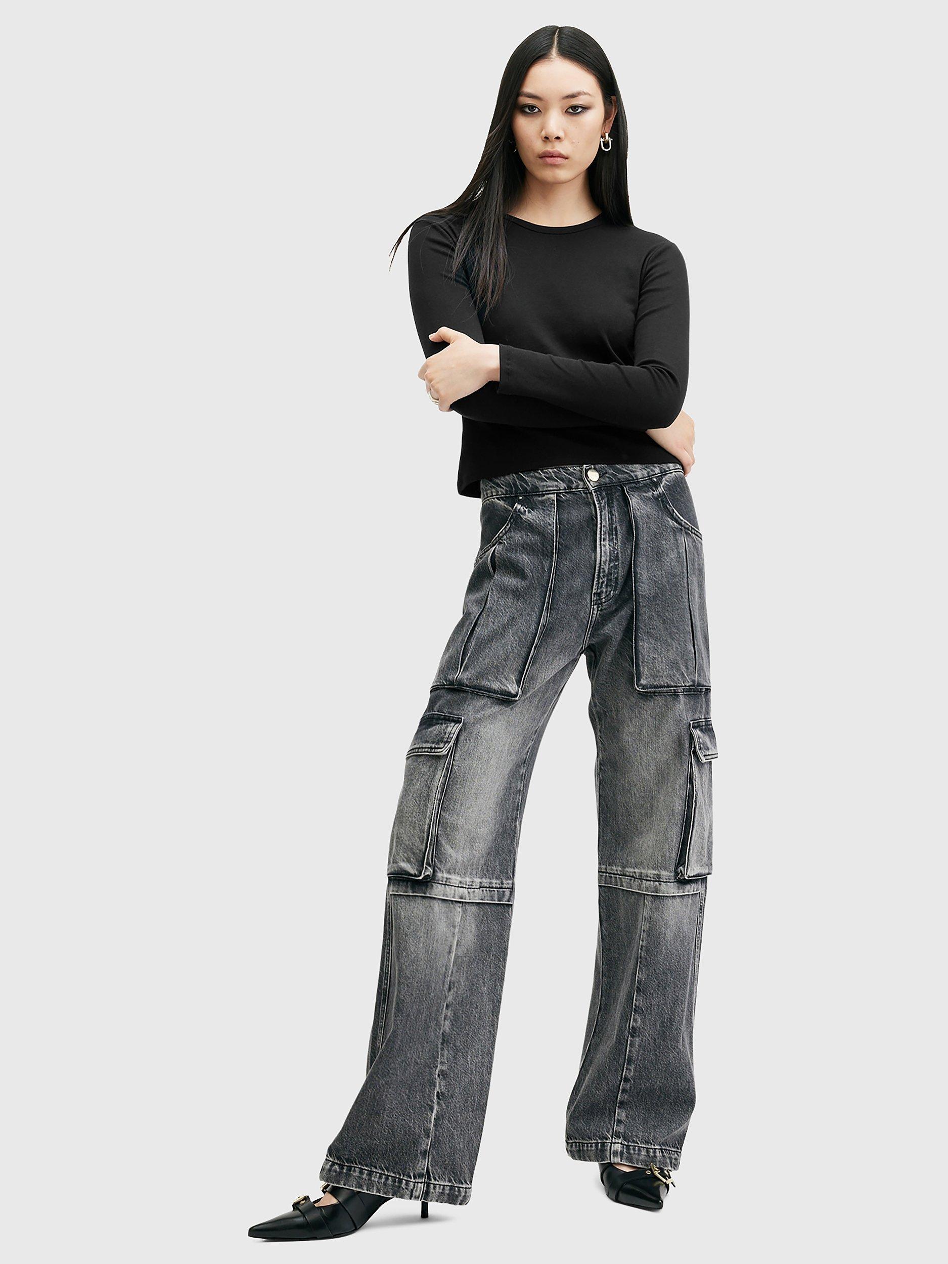 Product image 3 of 6, which shows AllSaints Stevie Organic Cotton Long Sleeve Top, Black, XL