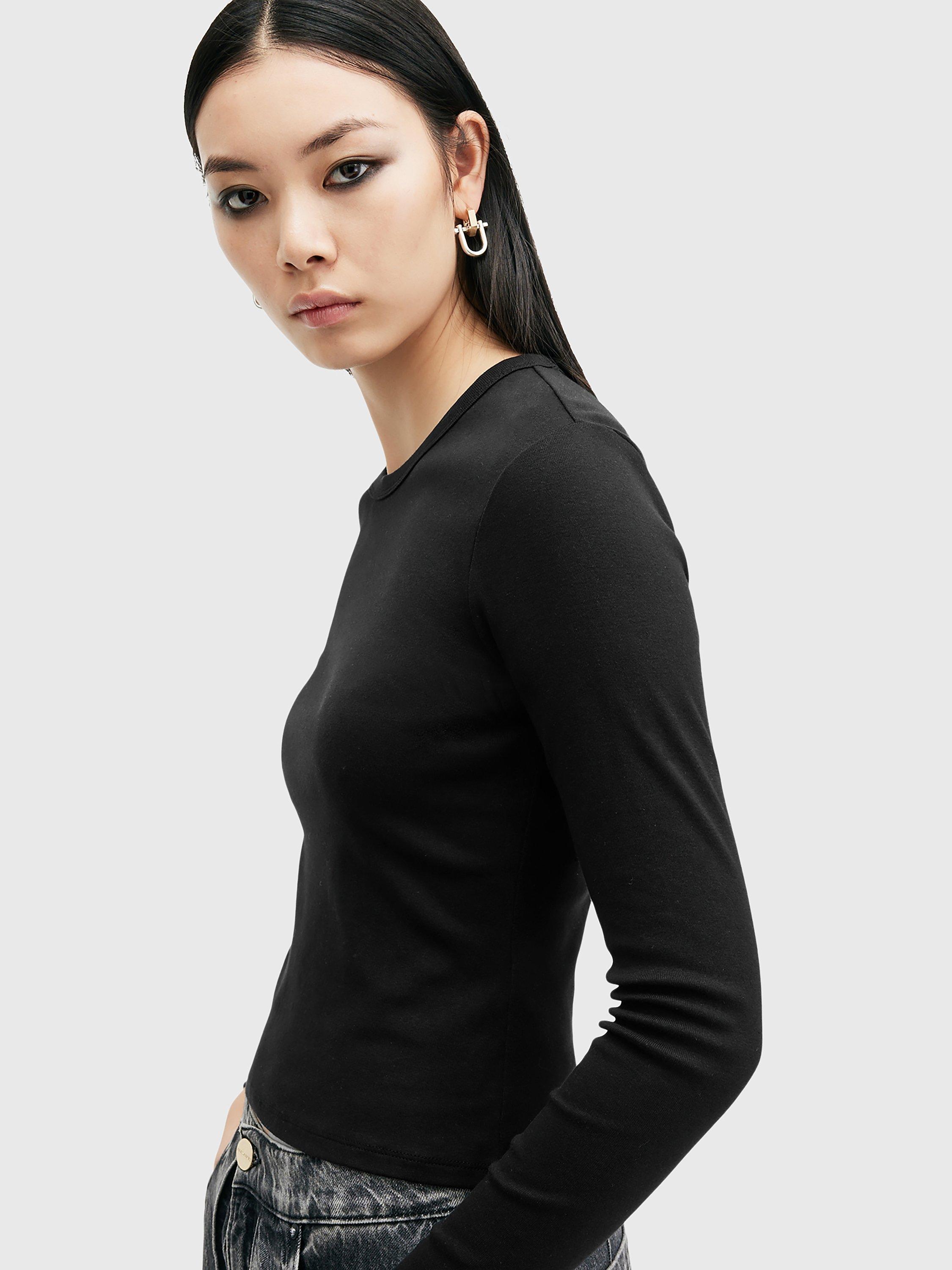 Product image 5 of 6, which shows AllSaints Stevie Organic Cotton Long Sleeve Top, Black, XL