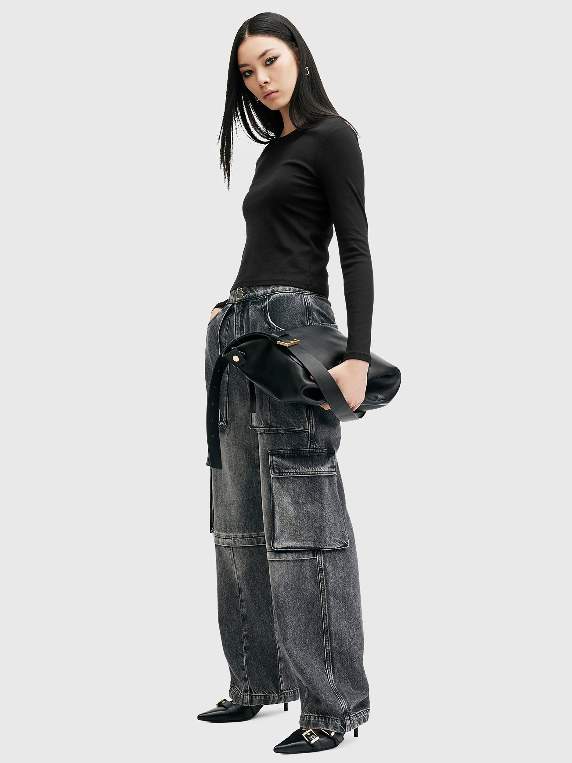 Product image 6 of 6, which shows AllSaints Stevie Organic Cotton Long Sleeve Top, Black, XL