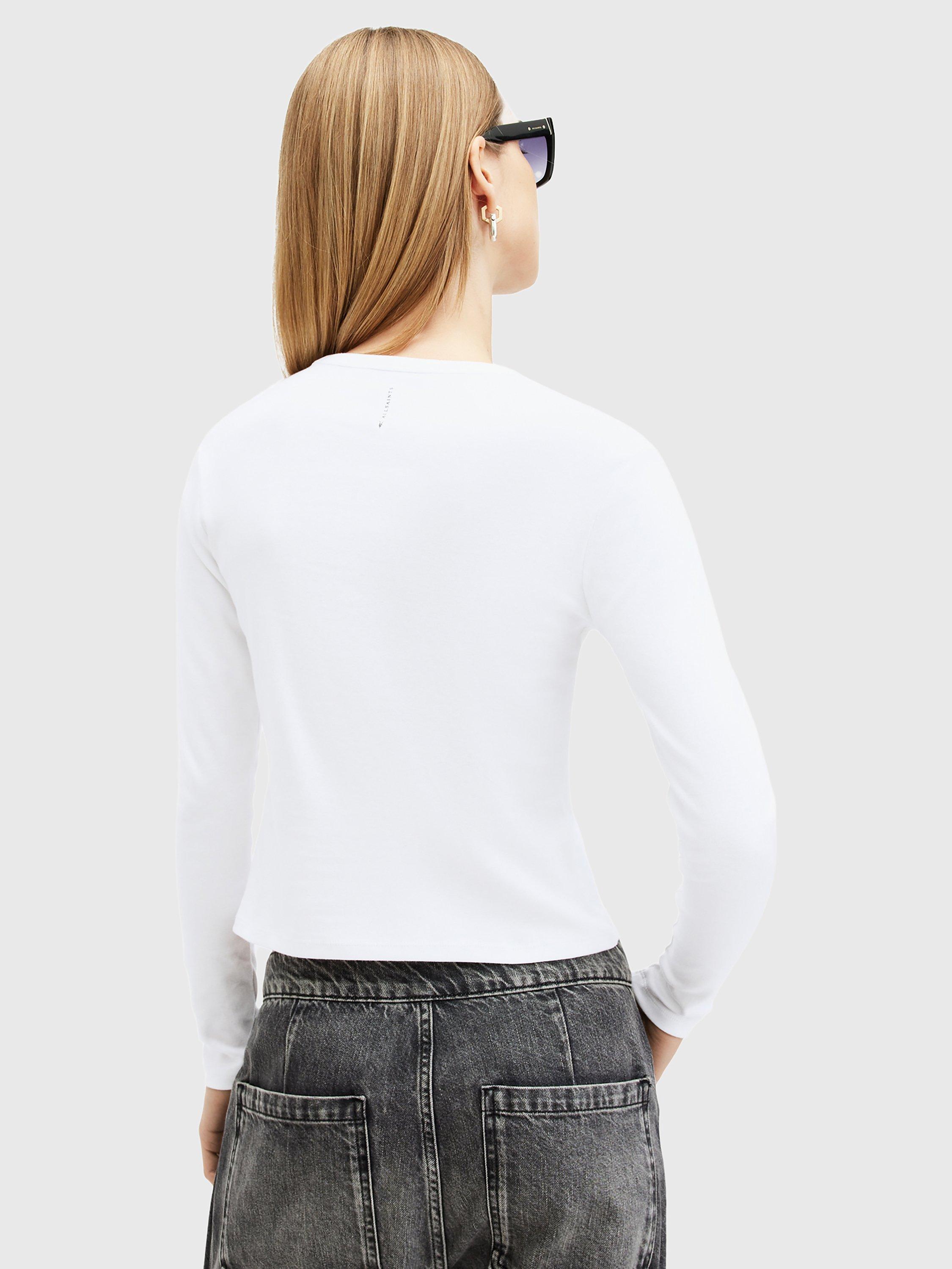 Product image 2 of 8, which shows AllSaints Stevie Organic Cotton Long Sleeve Top, Optic White, XL