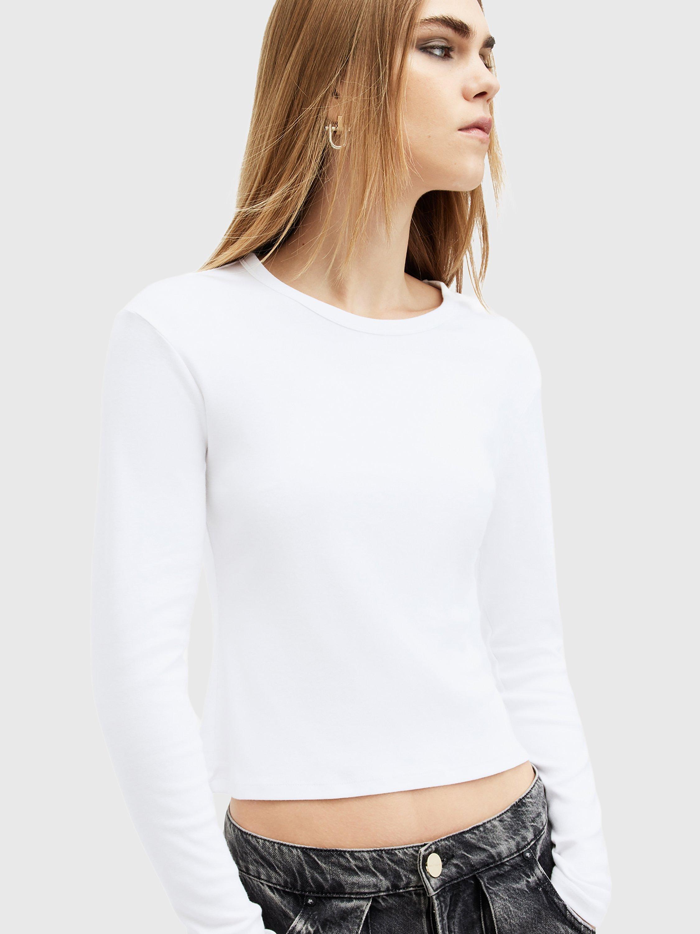 Product image 5 of 8, which shows AllSaints Stevie Organic Cotton Long Sleeve Top, Optic White, XL