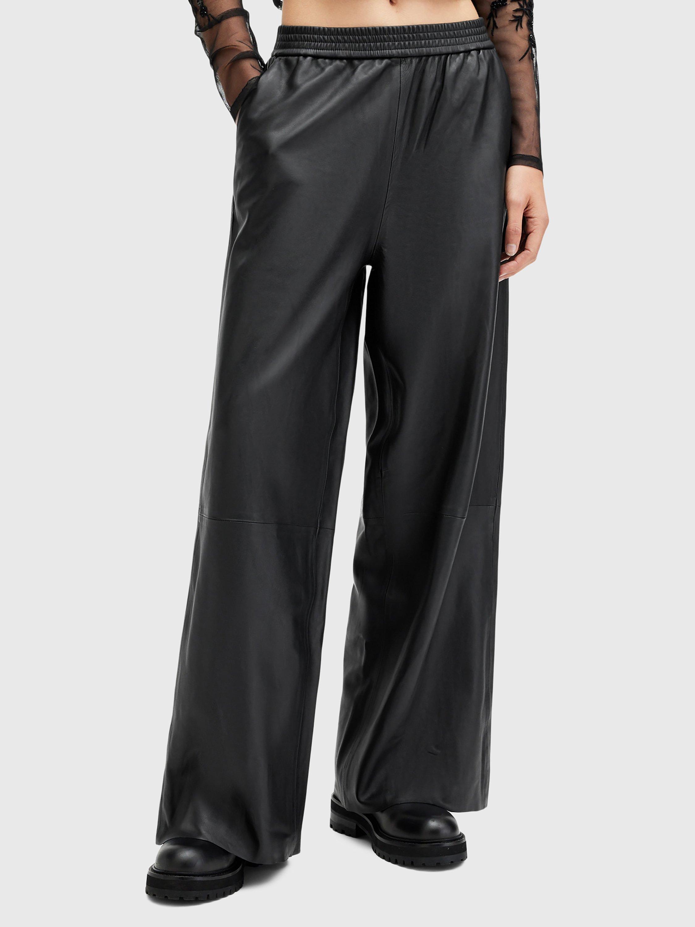 Product image 1 of 7, which shows AllSaints Aspen Leather Trousers, Black, L