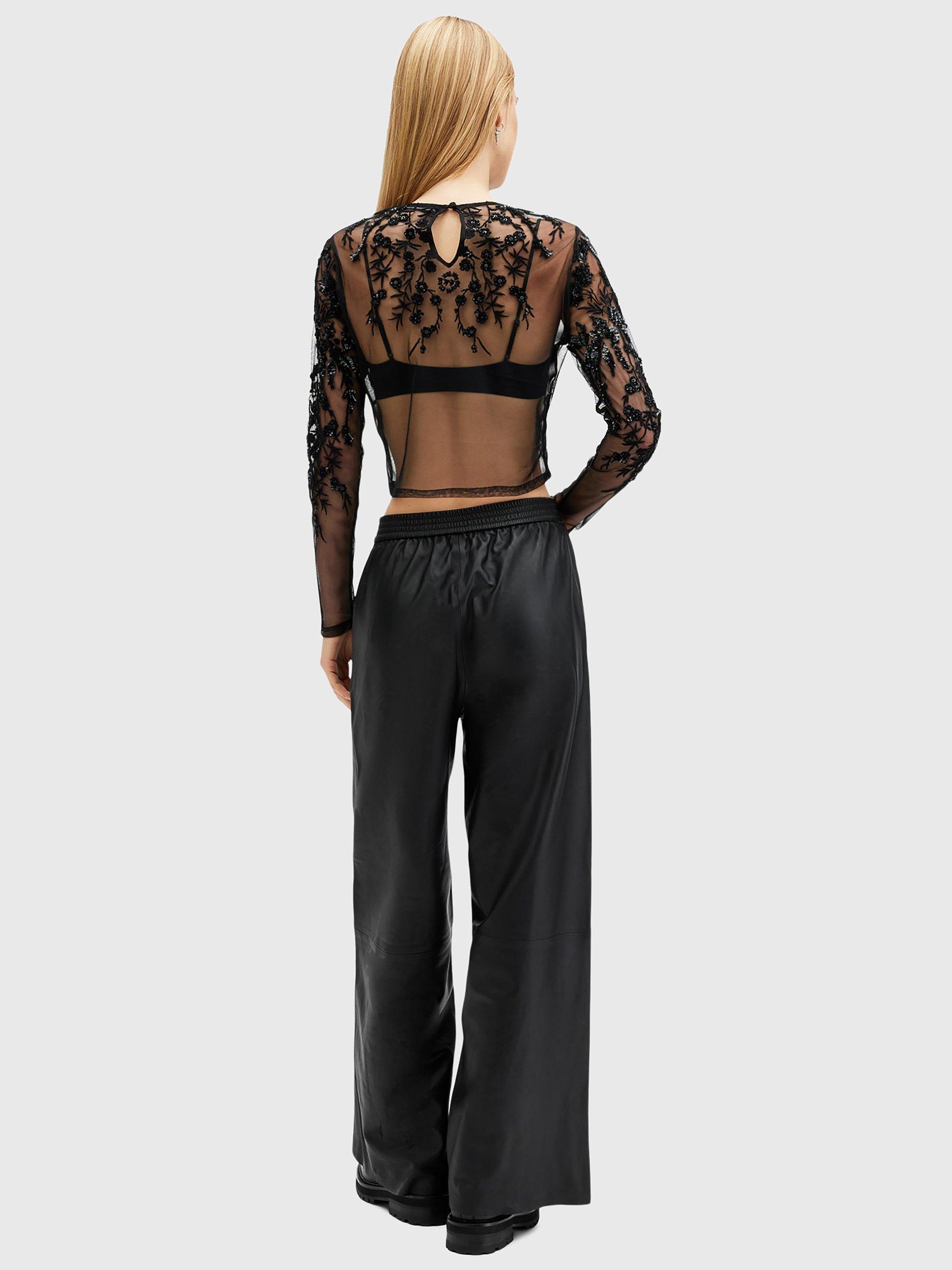 Product image 2 of 7, which shows AllSaints Aspen Leather Trousers, Black, L