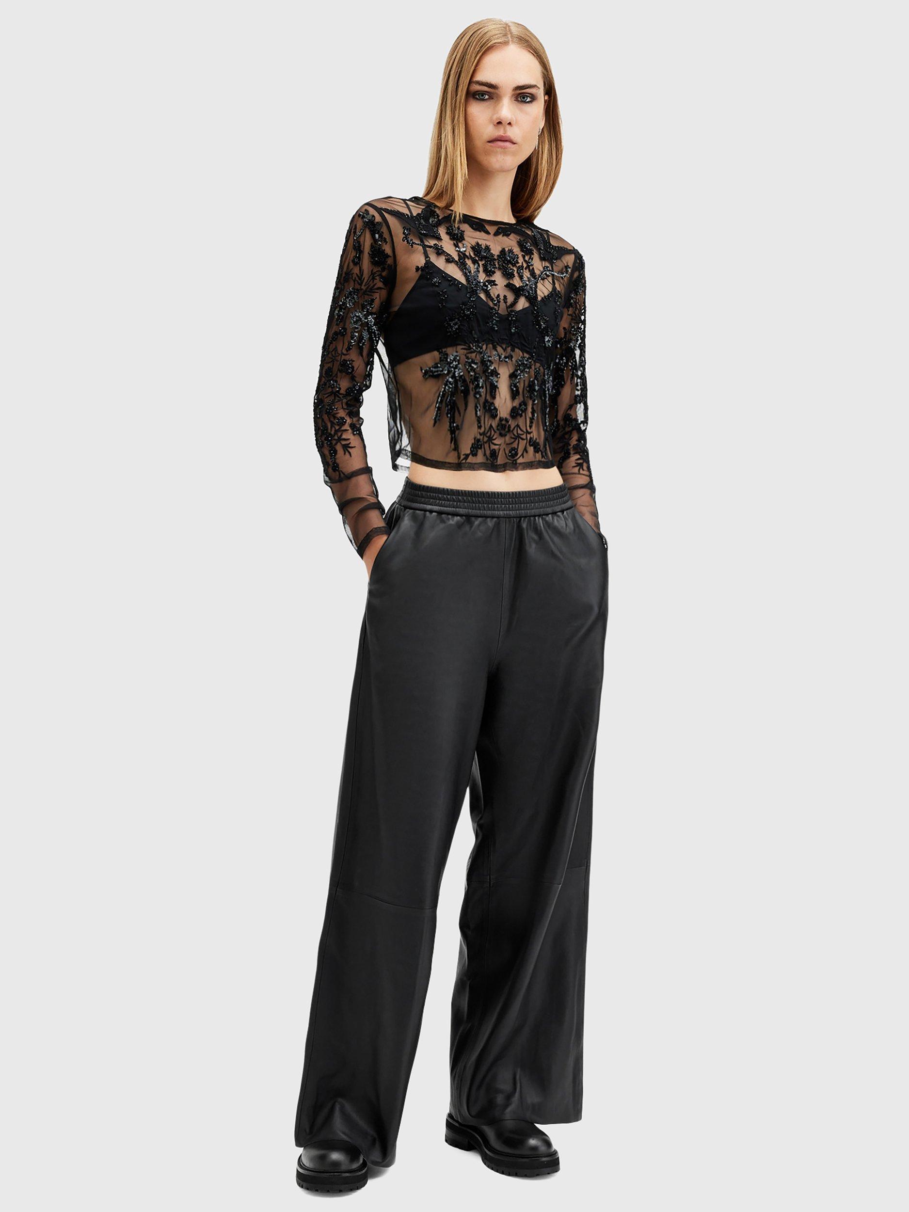 Product image 3 of 7, which shows AllSaints Aspen Leather Trousers, Black, L