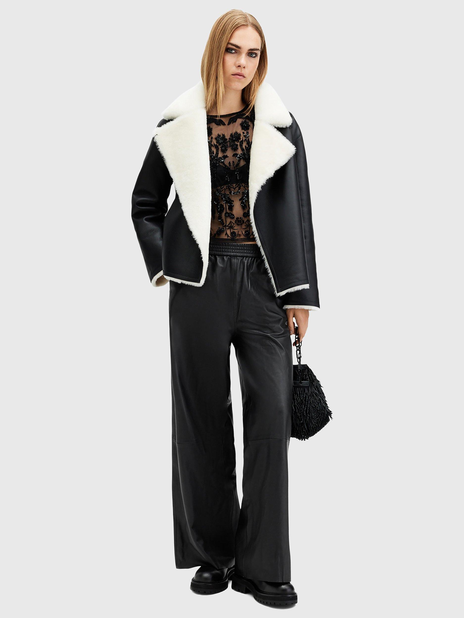 Product image 6 of 7, which shows AllSaints Aspen Leather Trousers, Black, L
