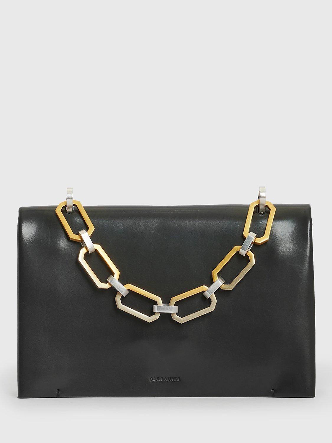 AllSaints Yua Clutch Chain Strap Leather Bag, Black