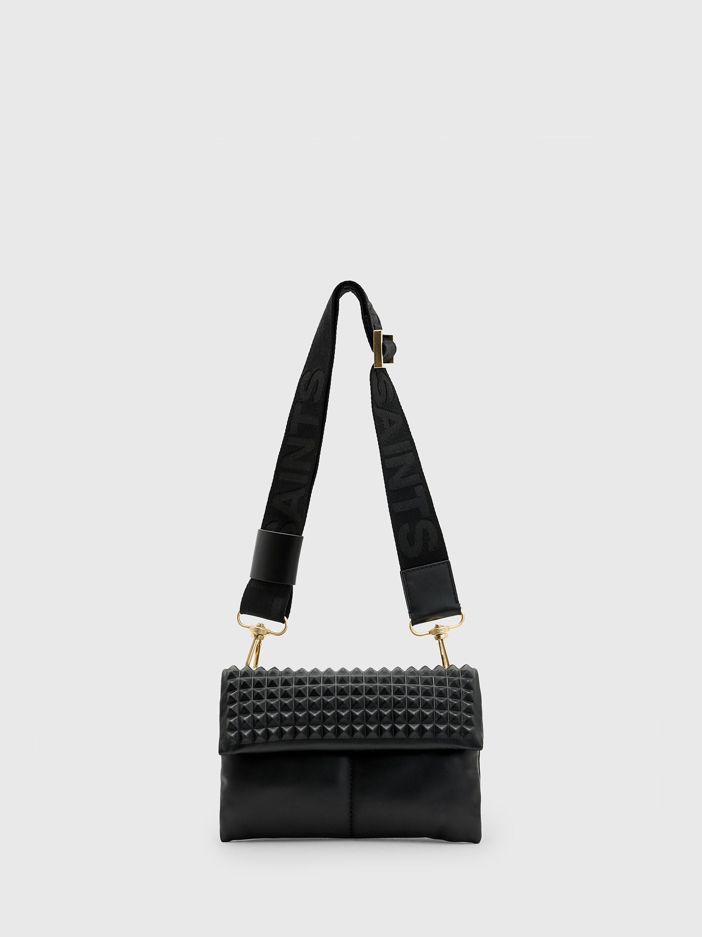 Product image 1 of 8, which shows AllSaints Ezra Stud Crossbody Bag, Black