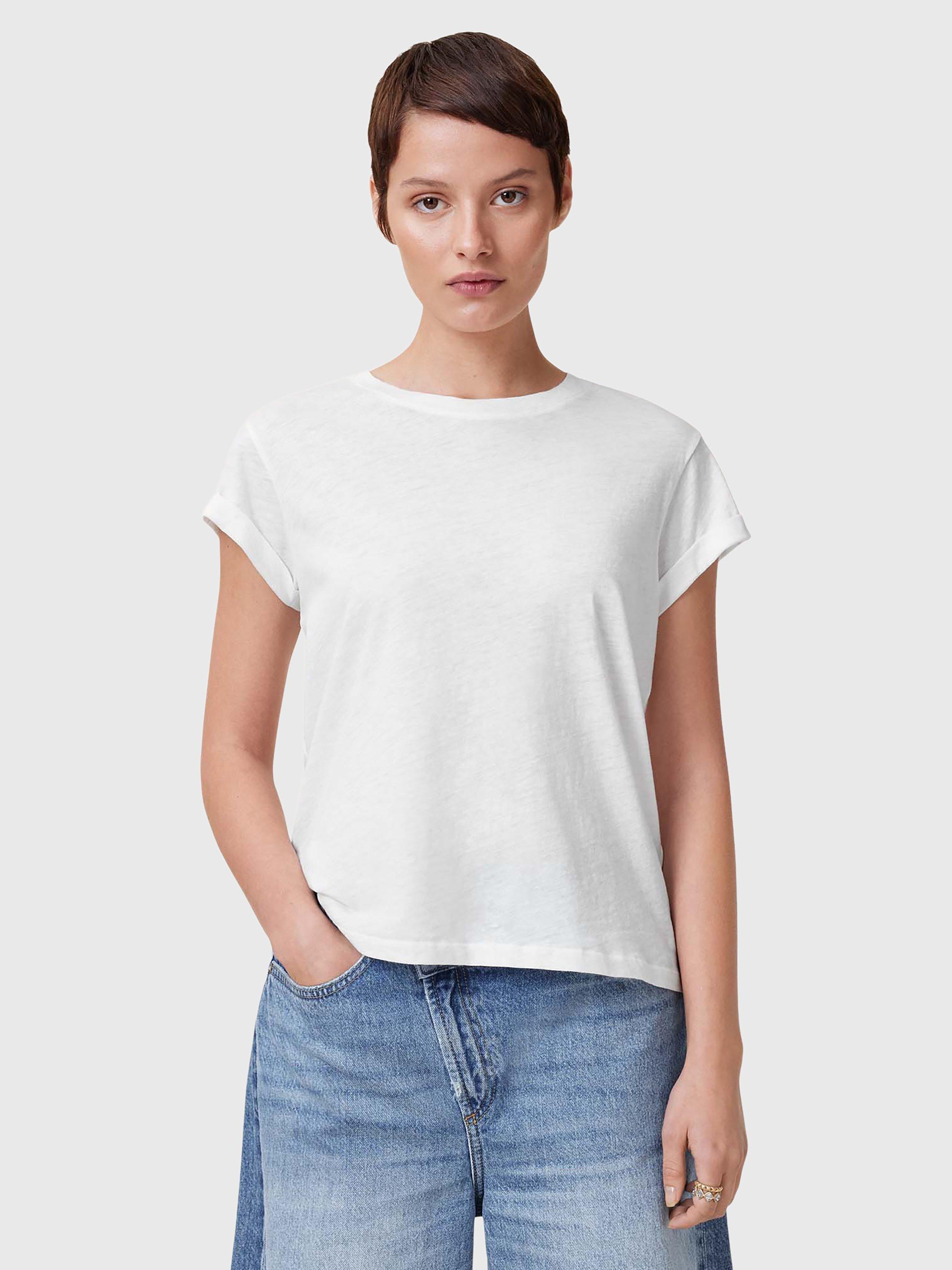 Product image 1 of 6, which shows AllSaints Anna Organic Cotton Crew Neck Short Sleeve T-Shirt, Chalk White, XS
