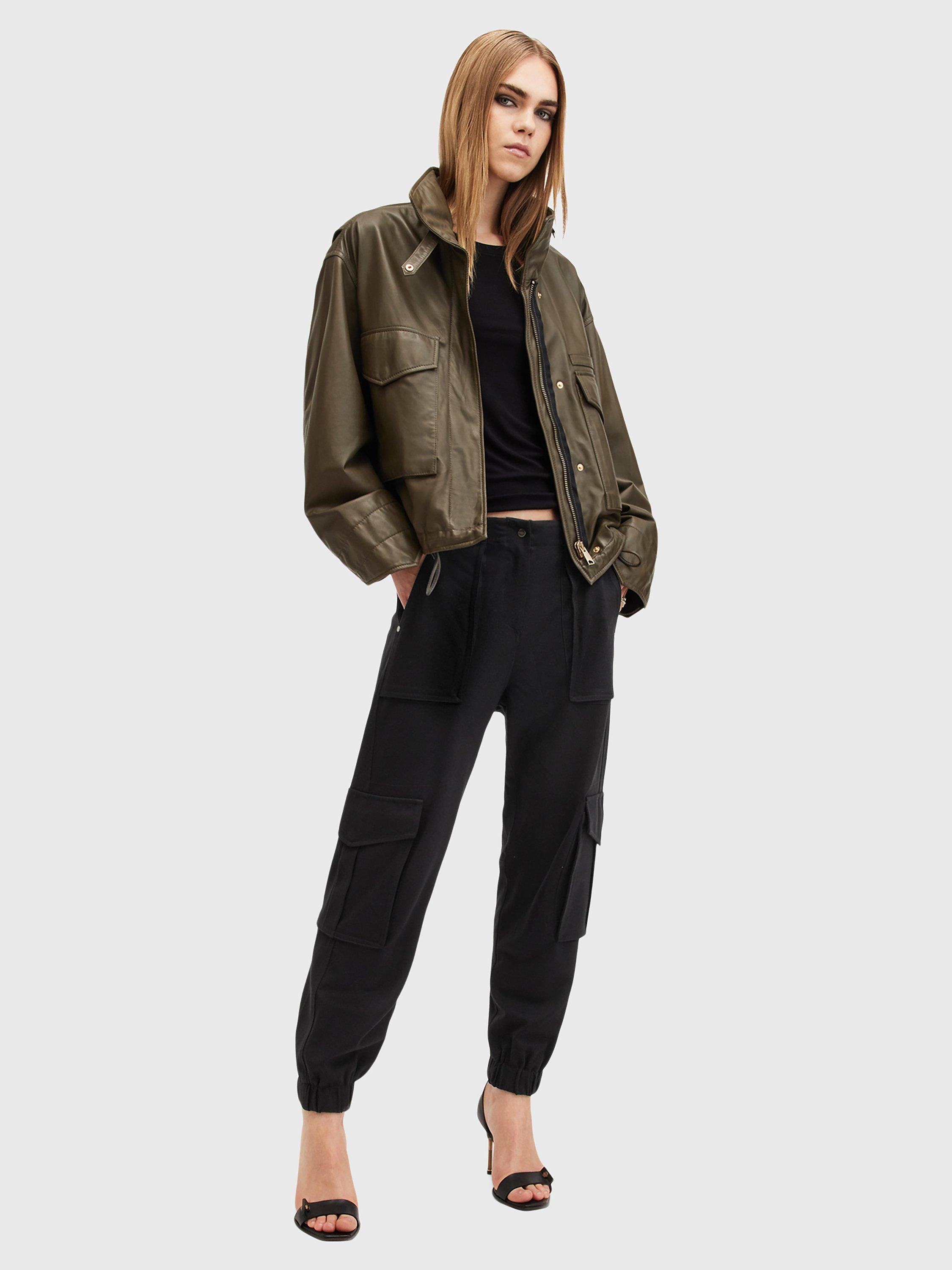Product image 3 of 8, which shows AllSaints Freda Jersey Trousers, Black, 10