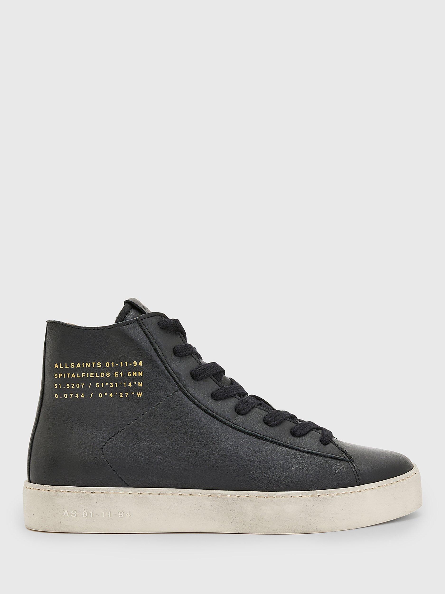 Product image 1 of 7, which shows AllSaints Tana Leather Hi-Top Trainers, Black, 2