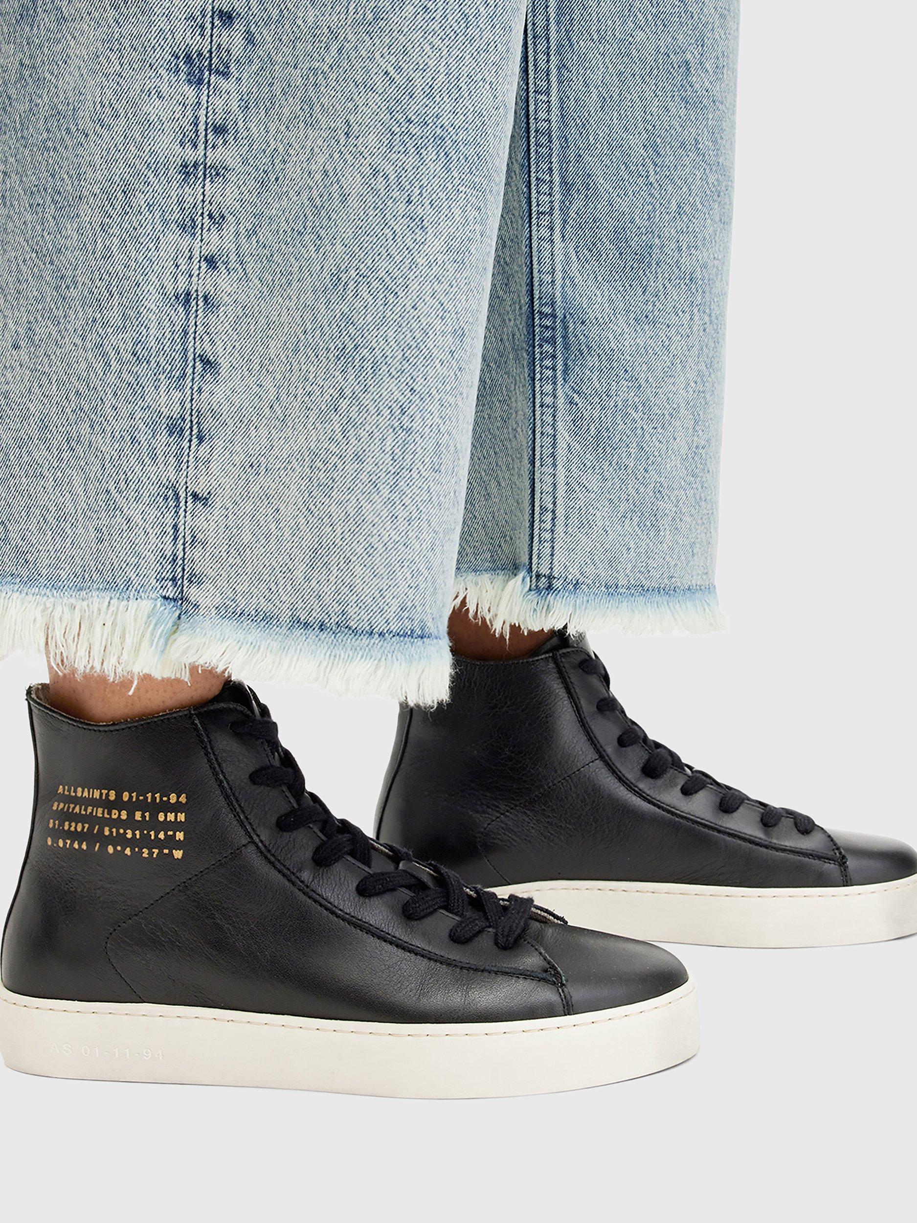 Product image 2 of 7, which shows AllSaints Tana Leather Hi-Top Trainers, Black, 2