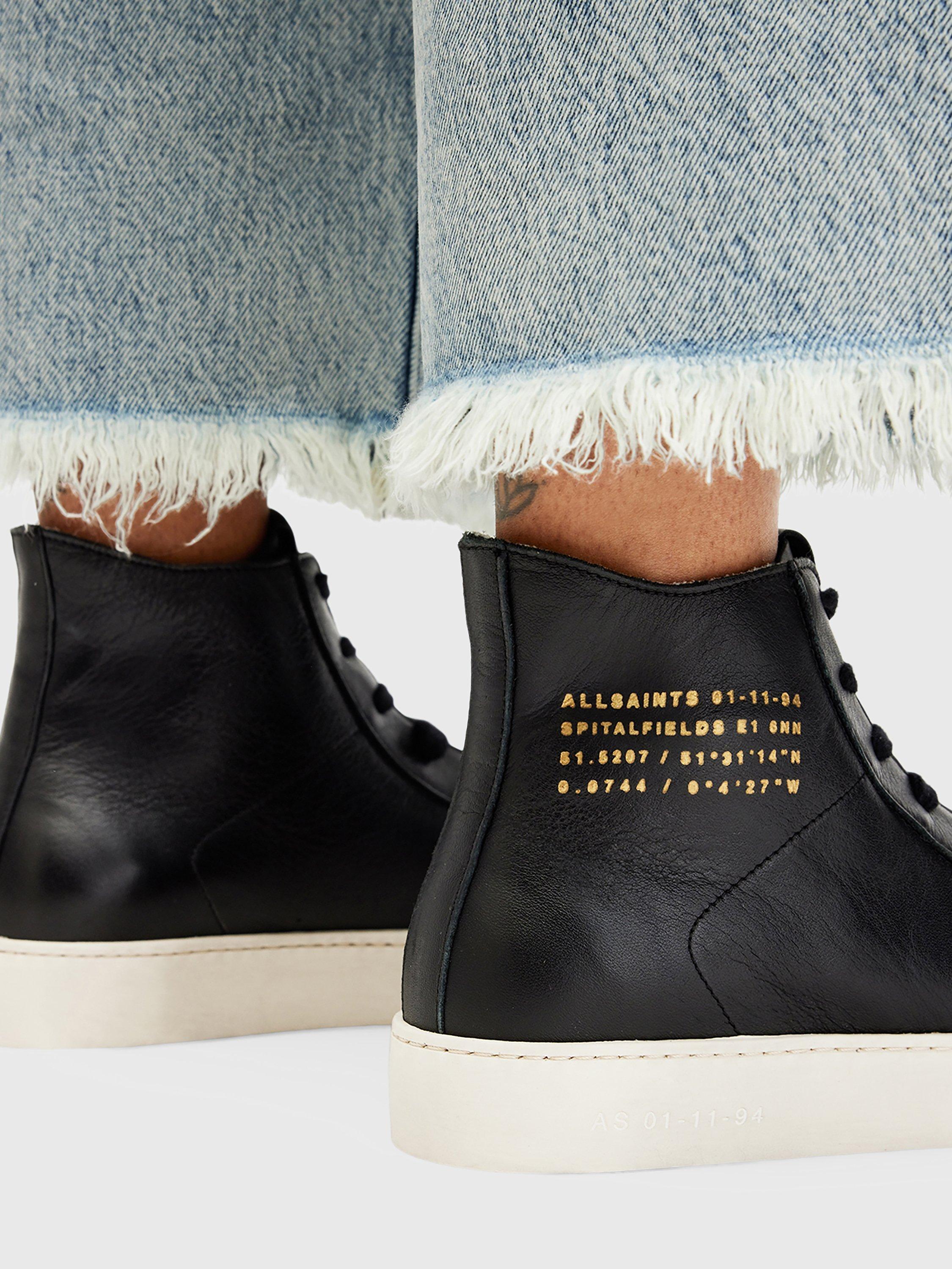 Product image 4 of 7, which shows AllSaints Tana Leather Hi-Top Trainers, Black, 2