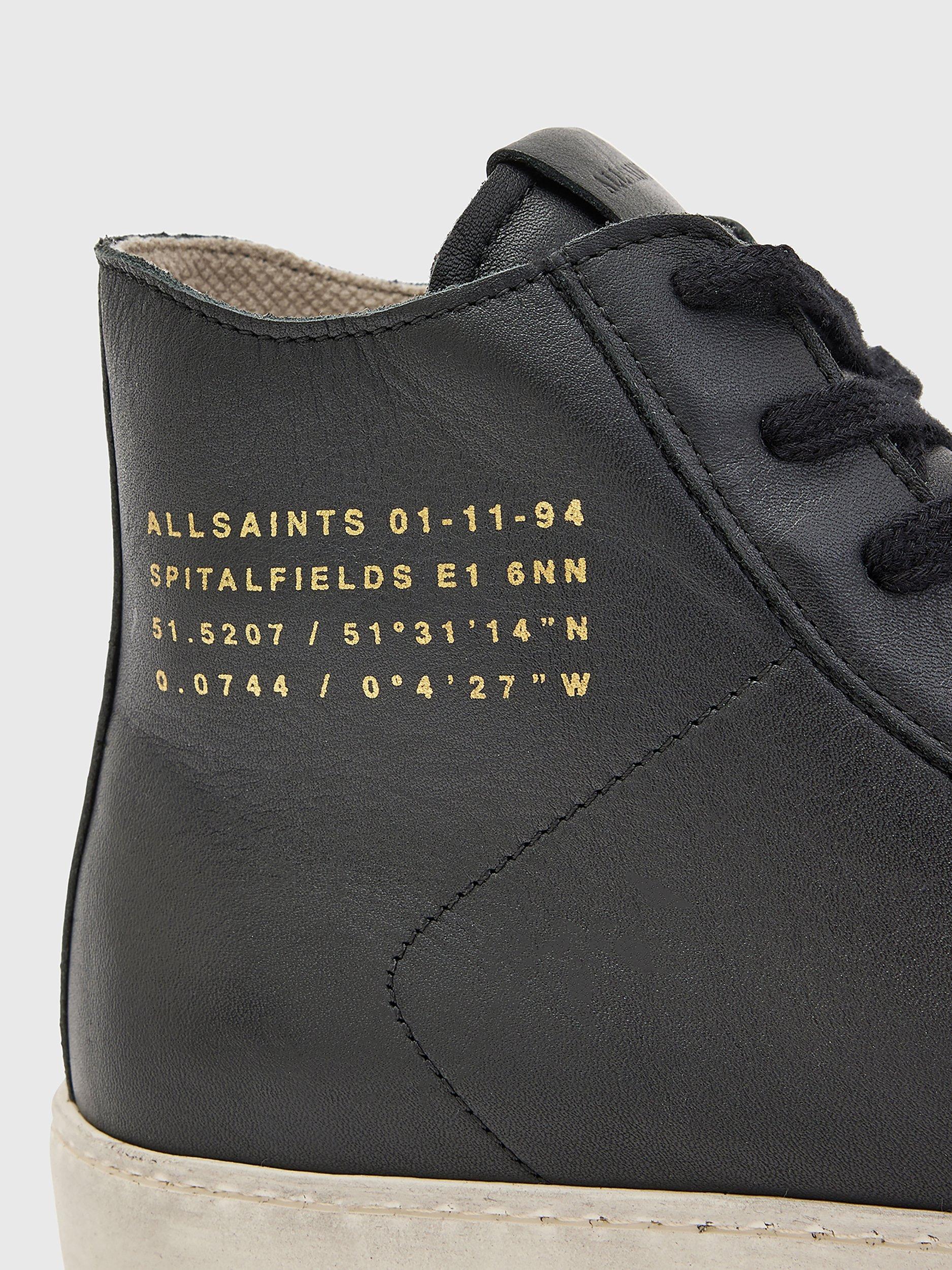 Product image 6 of 7, which shows AllSaints Tana Leather Hi-Top Trainers, Black, 2