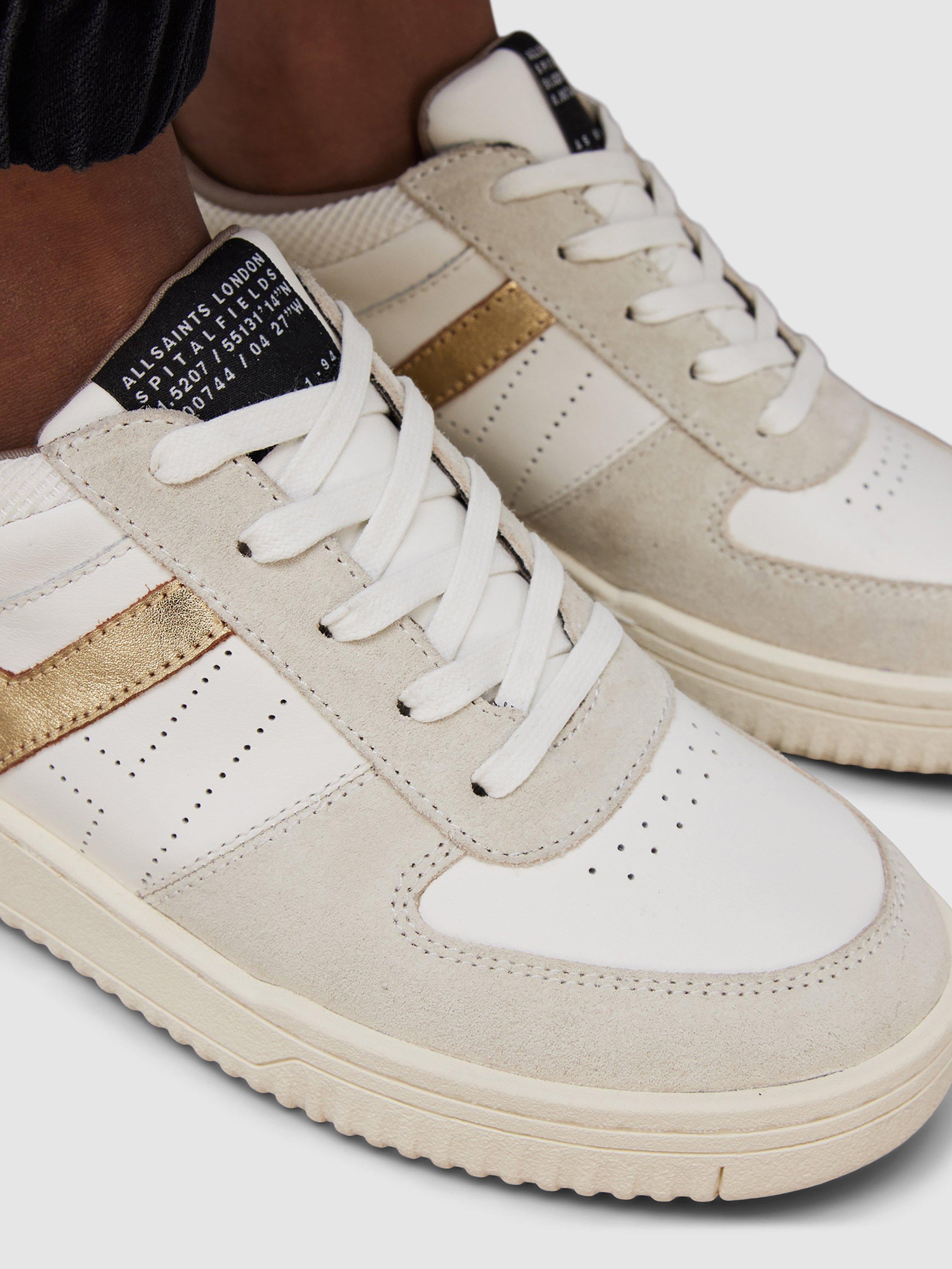 Product image 4 of 7, which shows AllSaints Vix Suede Lace Up Trainers, White/Gold, 2