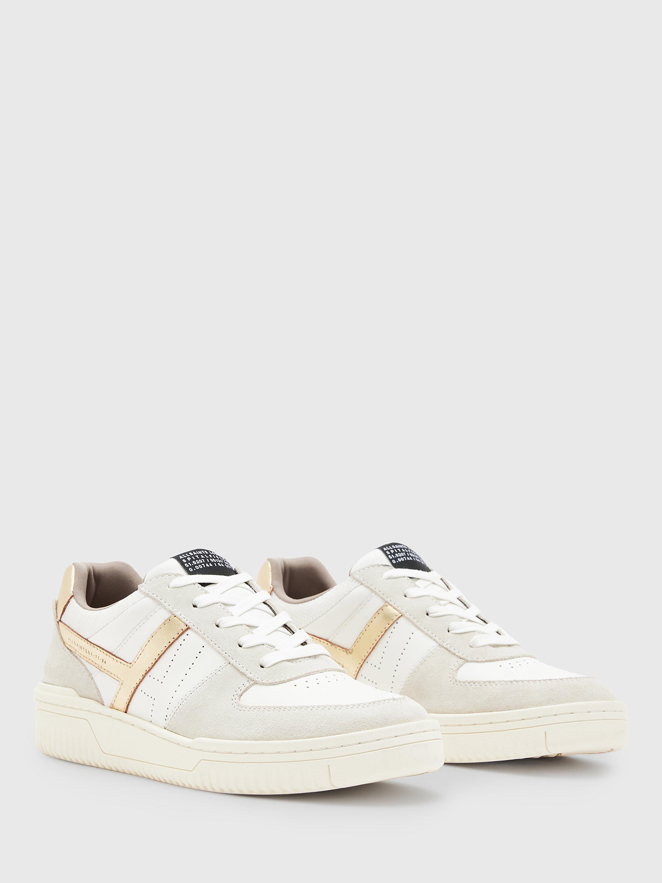Product image 5 of 7, which shows AllSaints Vix Suede Lace Up Trainers, White/Gold, 2