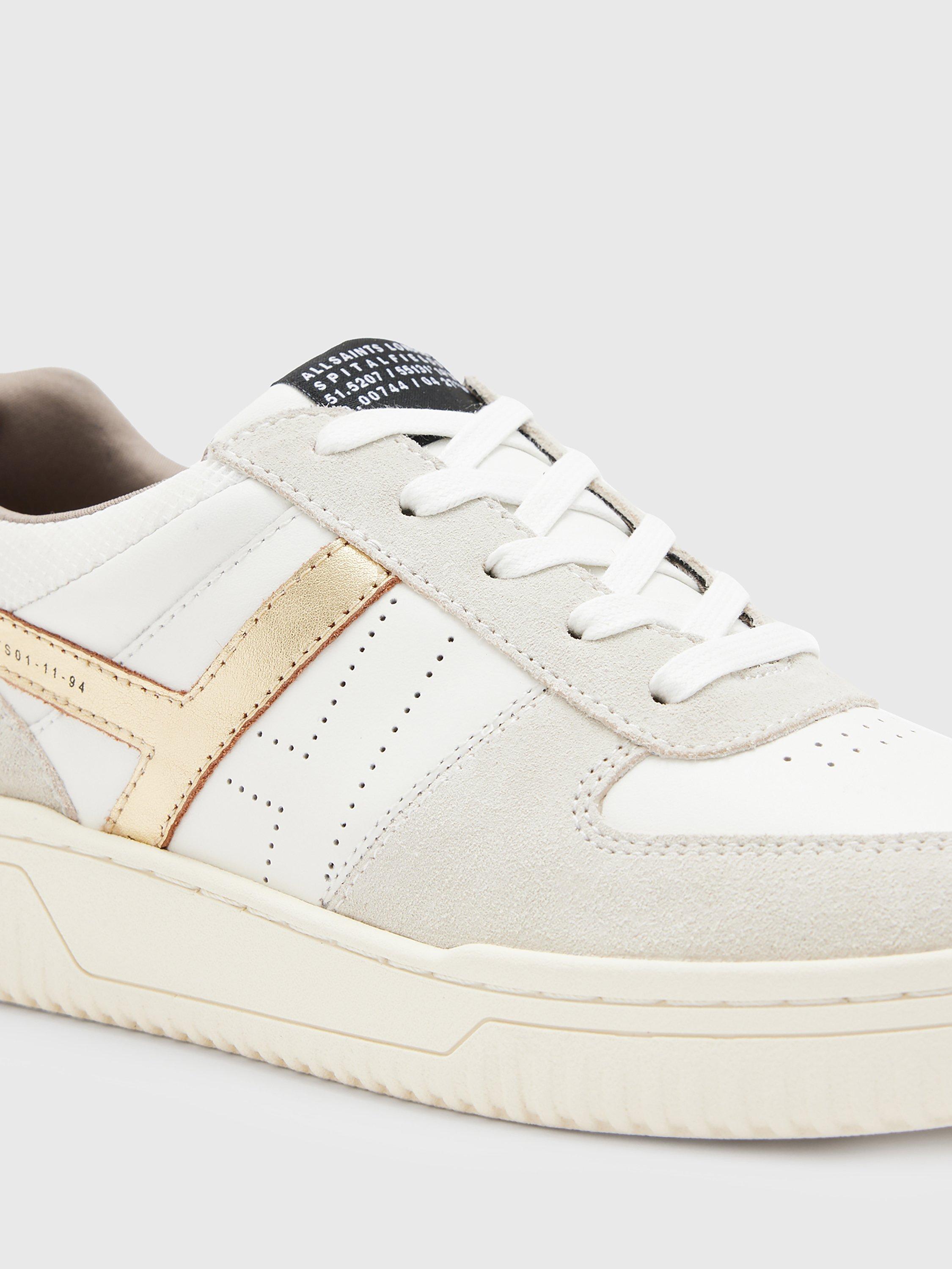 Product image 6 of 7, which shows AllSaints Vix Suede Lace Up Trainers, White/Gold, 2