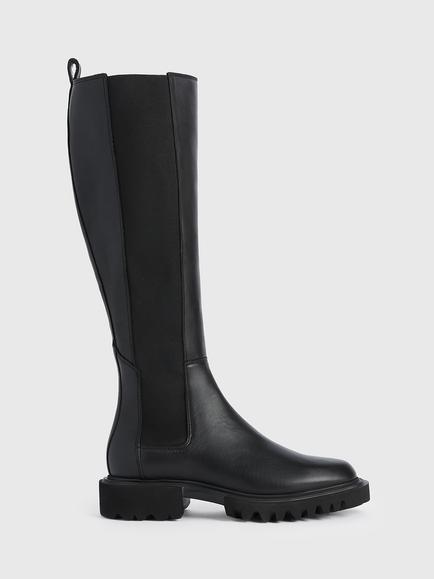 AllSaints Maeve Leather Knee Boots, Black, Black