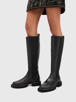 AllSaints Maeve Leather Knee Boots, Black - view 2, Black