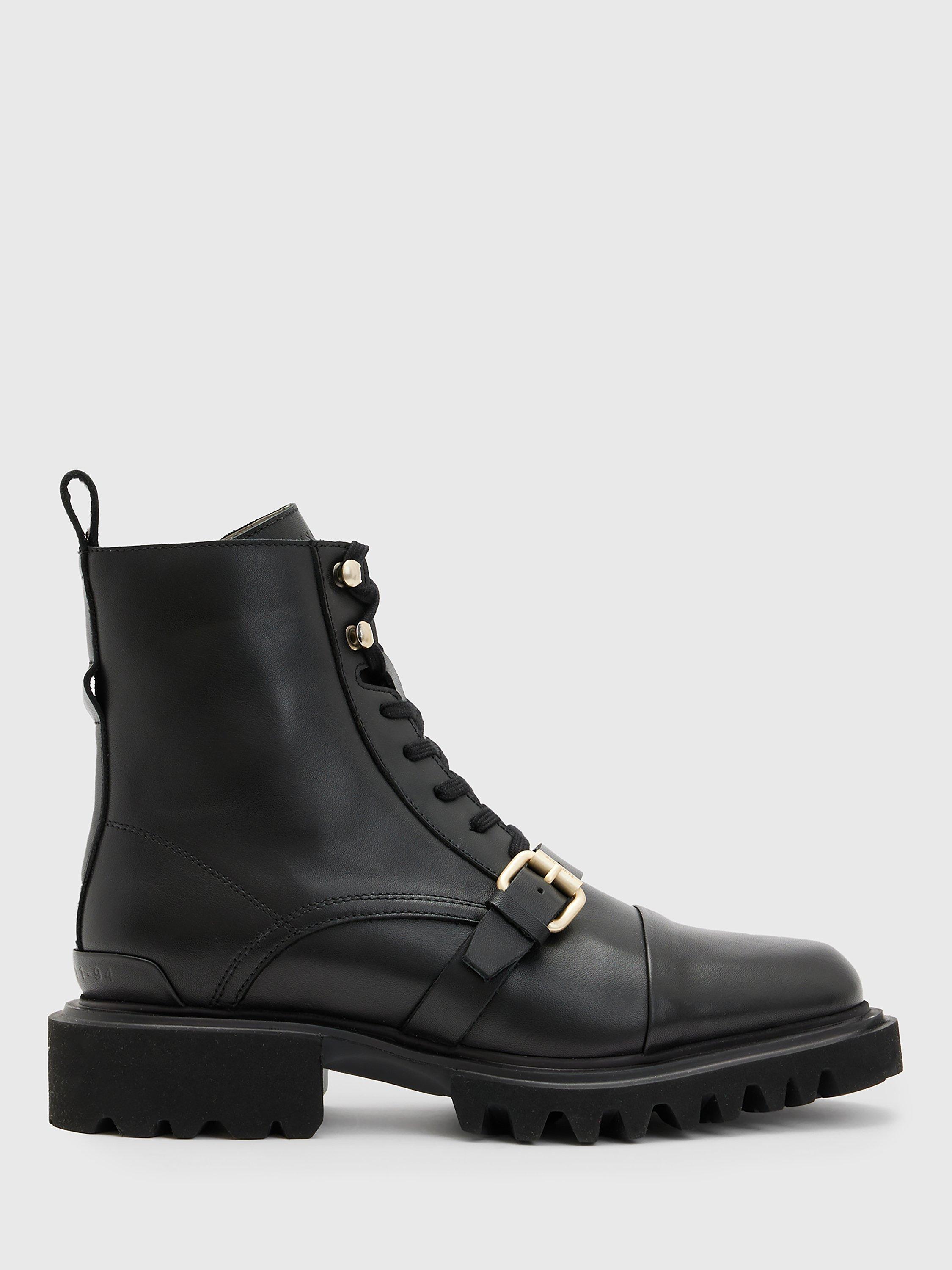 Product image 1 of 6, which shows AllSainst Tori Leather Biker Boots, Black, 2.5