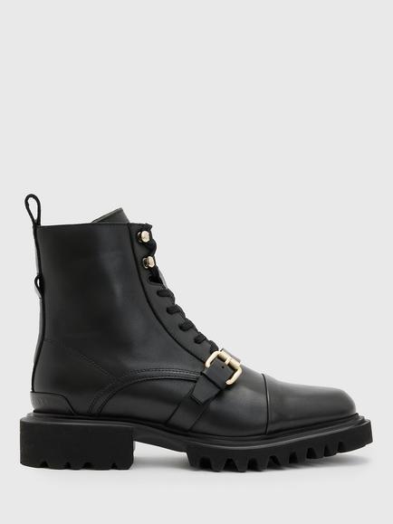 AllSainst Tori Leather Biker Boots, Black, Black