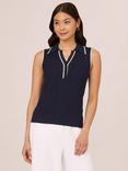 Adrianna Papell Rib Polo Knit Top, Blue/Ivory