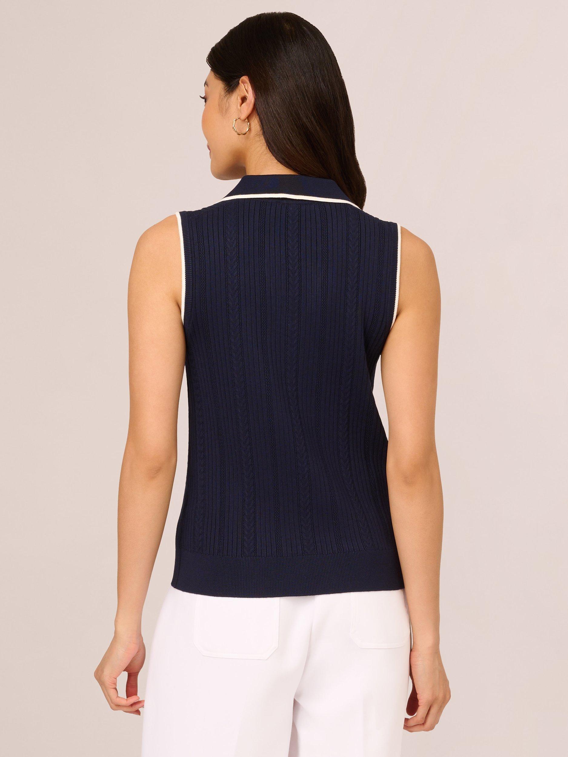 Product image 2 of 7, which shows Adrianna Papell Rib Polo Knit Top, Blue/Ivory, L
