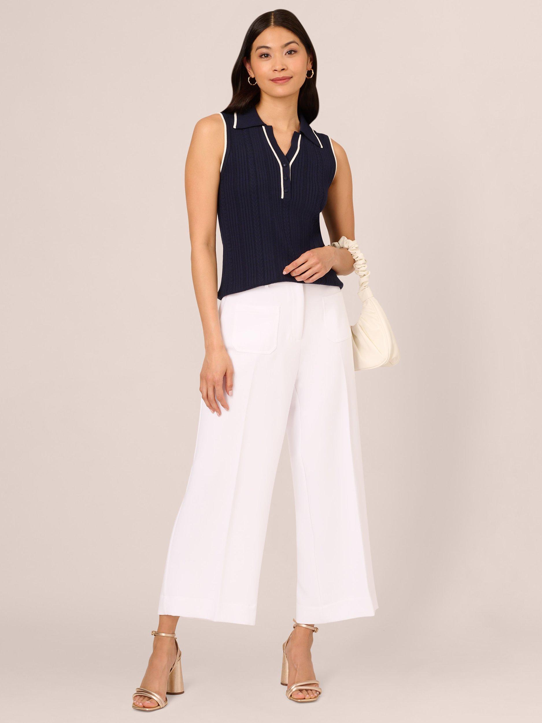 Product image 3 of 7, which shows Adrianna Papell Rib Polo Knit Top, Blue/Ivory, L