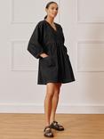 Albaray V-Neck Oversized Denim Dress, Black