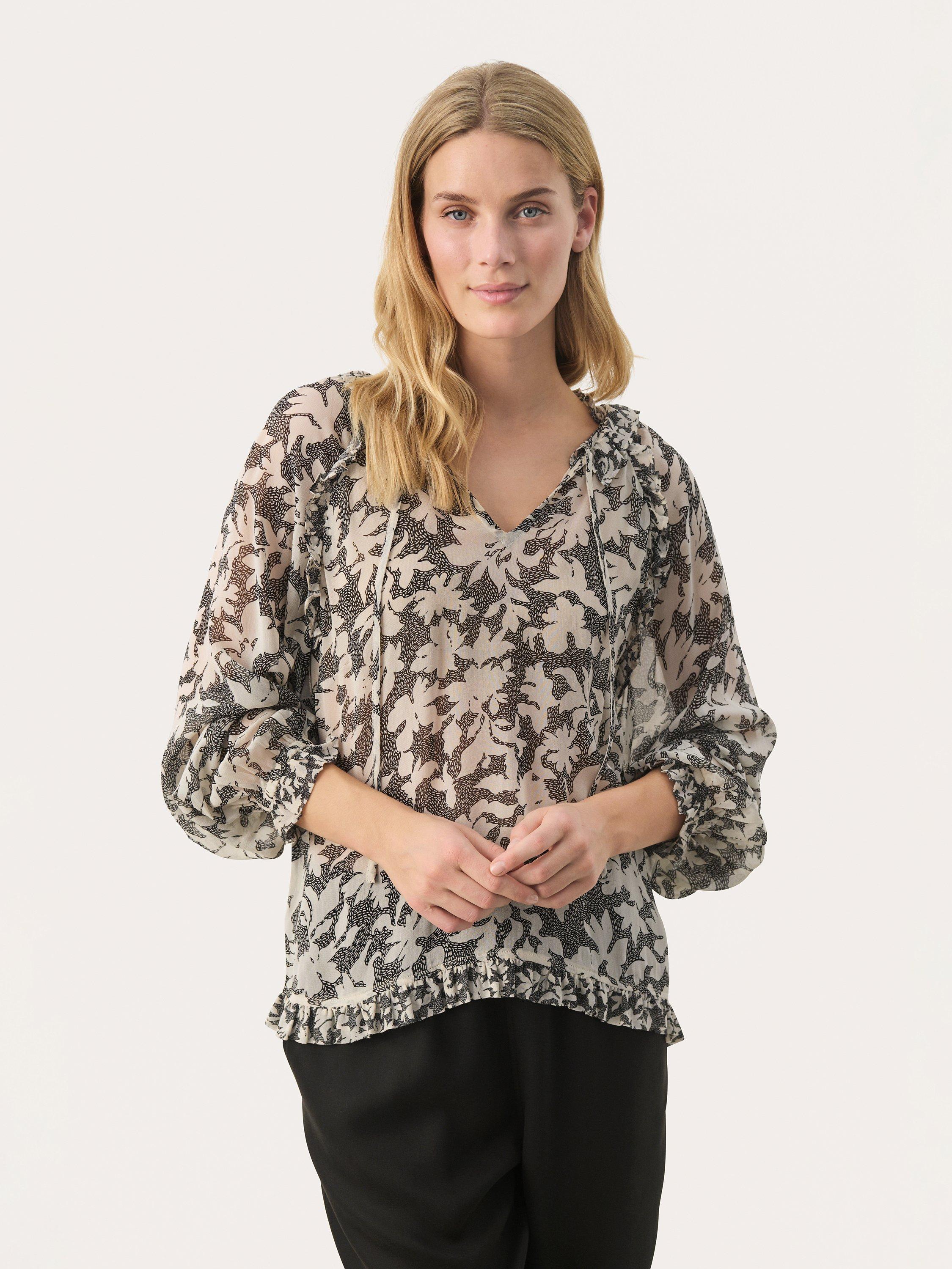 Product image 1 of 6, which shows Part Two Joanna Blouse, Black/Beige, 8