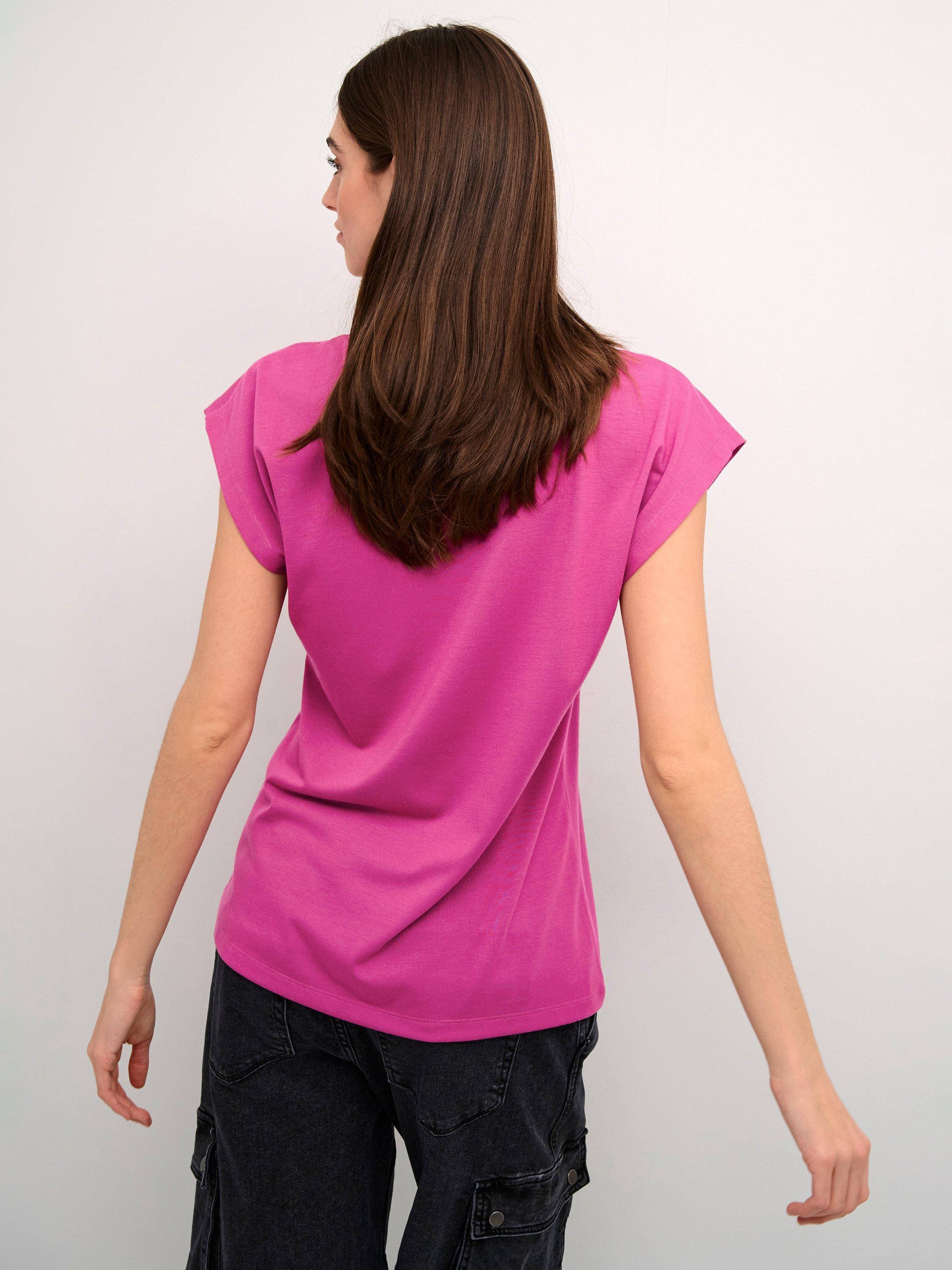 Product image 2 of 6, which shows KAFFE Lise V-Neck T-Shirt, Festival Fuchsia, XS