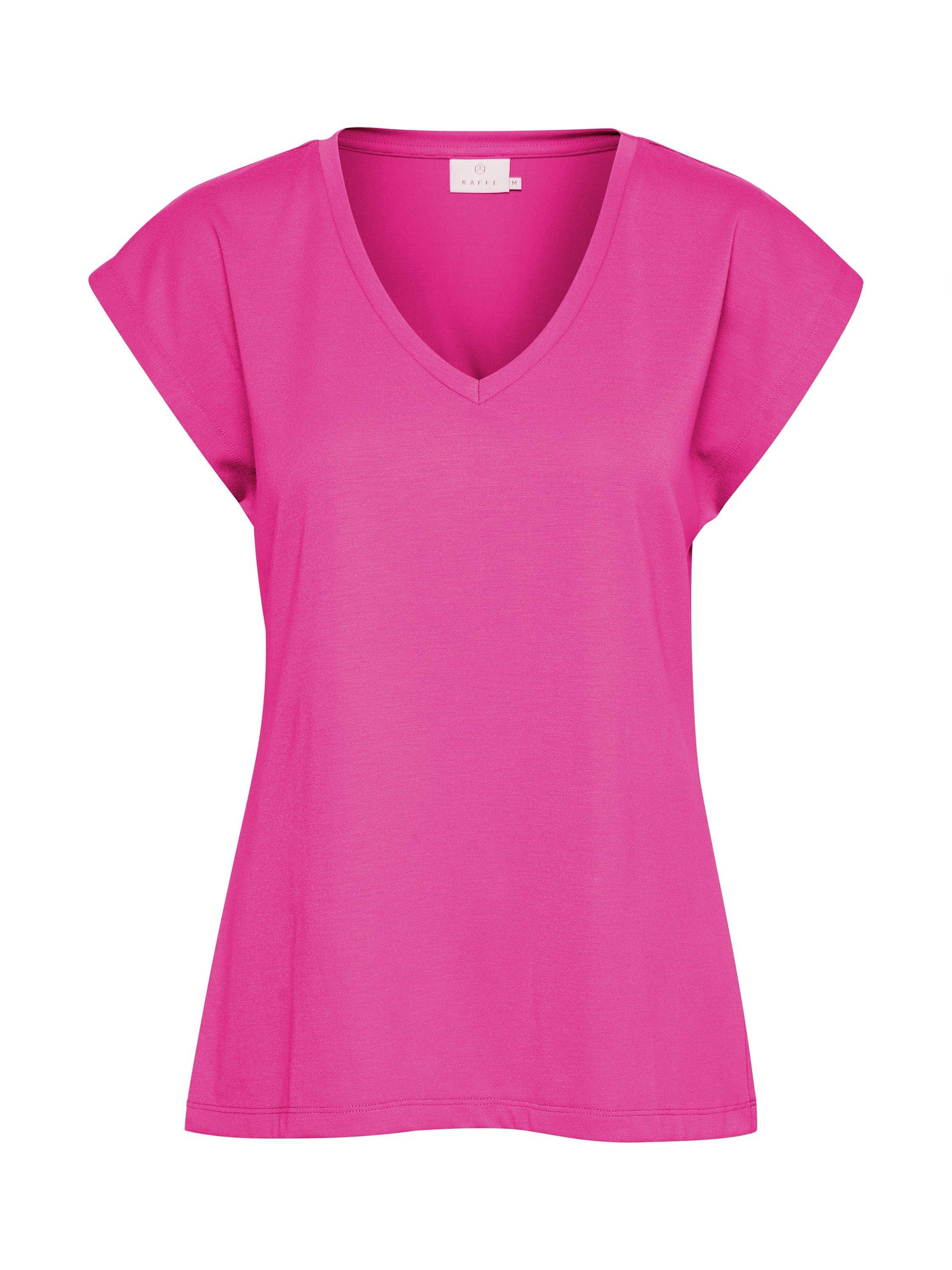 Product image 5 of 6, which shows KAFFE Lise V-Neck T-Shirt, Festival Fuchsia, XS