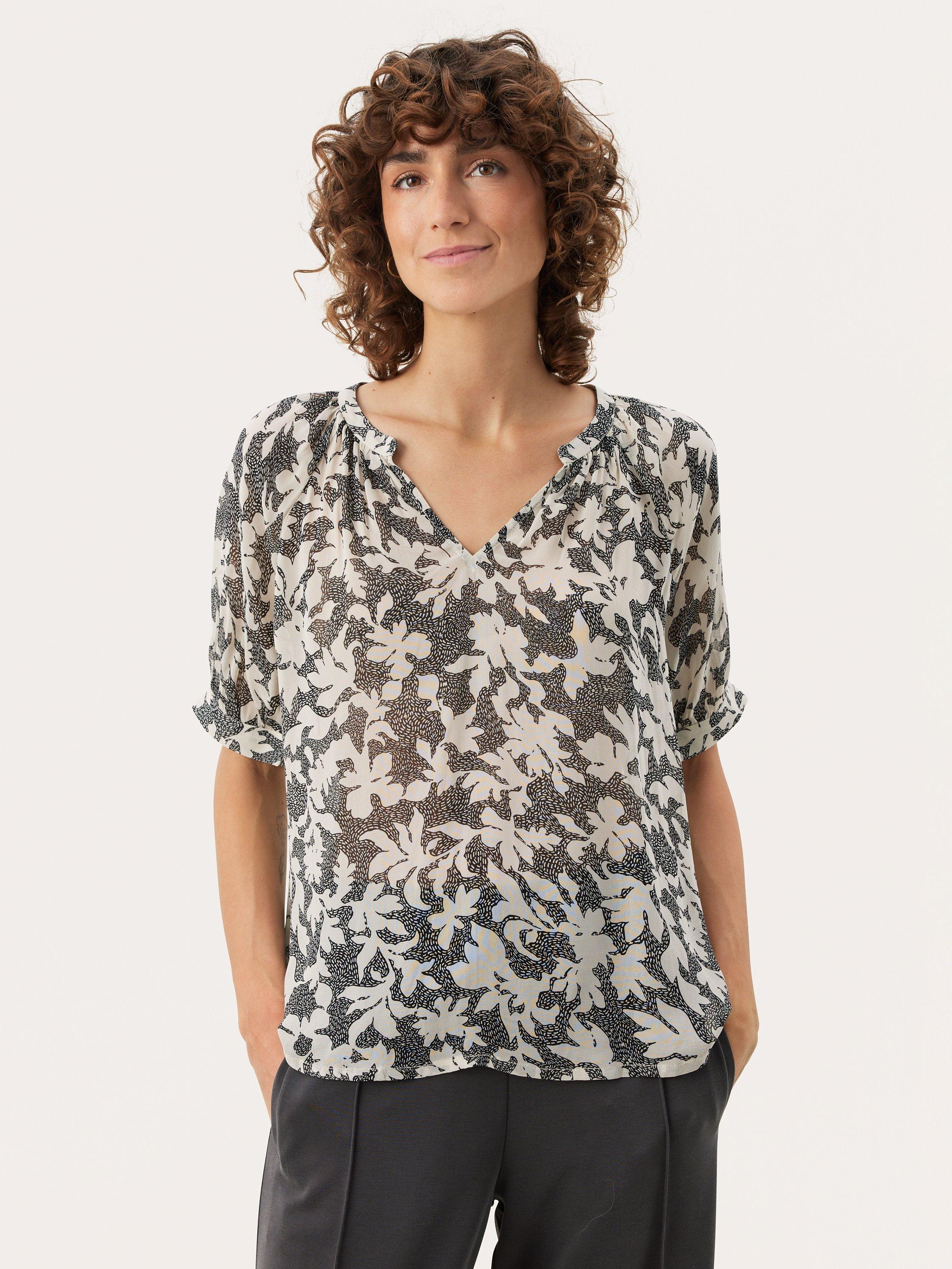 Product image 1 of 6, which shows Part Two Popsy Floral Blouse, Black/White, 10