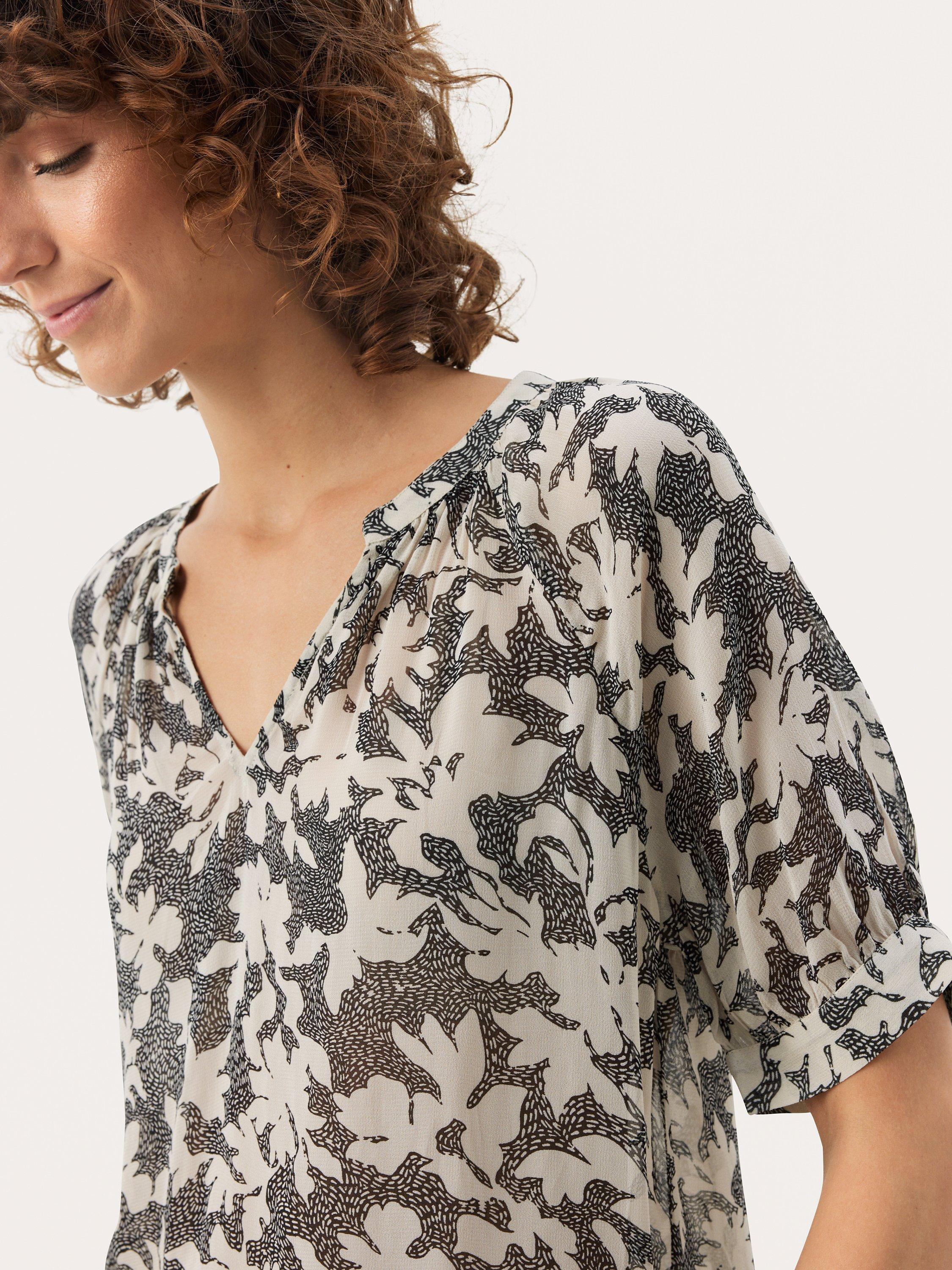Product image 4 of 6, which shows Part Two Popsy Floral Blouse, Black/White, 10