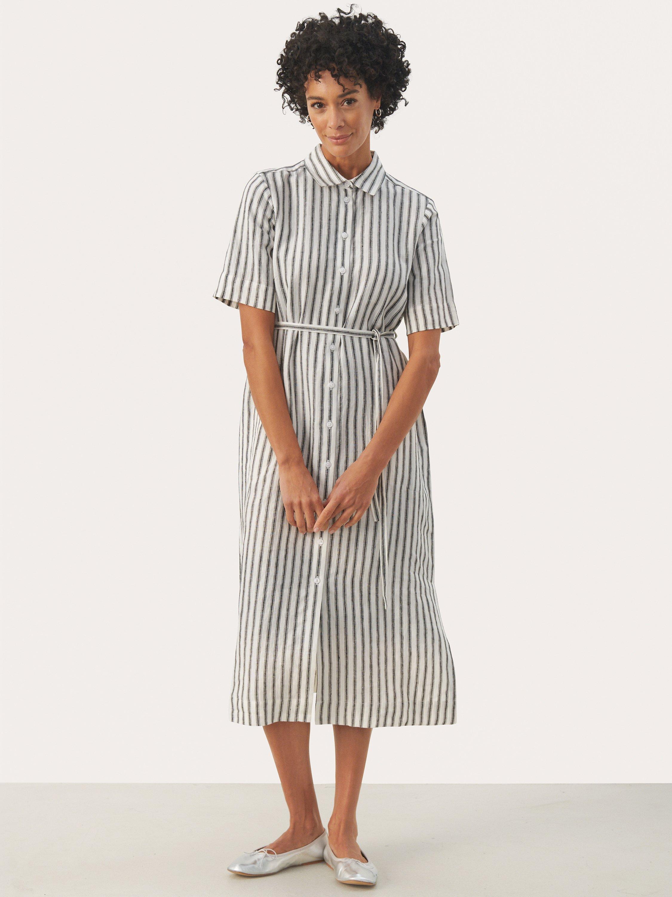 Product image 1 of 6, which shows Part Two Emmalou Stripe Shirt Dress, Black/White, 12