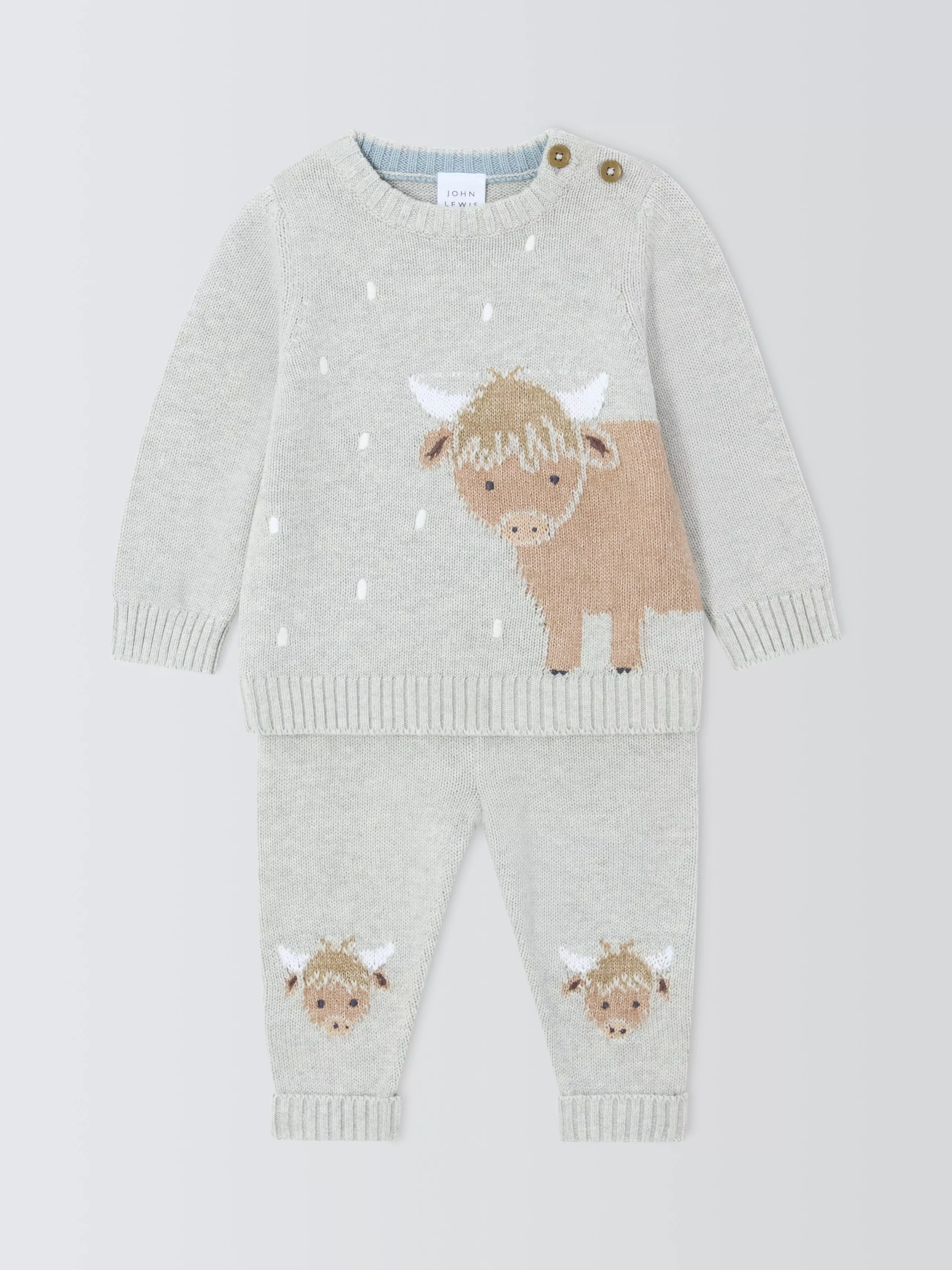 John Lewis Baby Knitted Highland Cow Set Grey