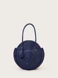 Monsoon Round Raffia Beach Bag, Navy