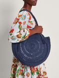 Monsoon Round Raffia Beach Bag, Navy