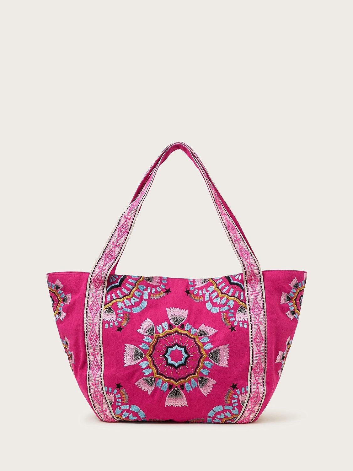 Monsoon Mandala Embroidered Beach Bag, Pink/Multi