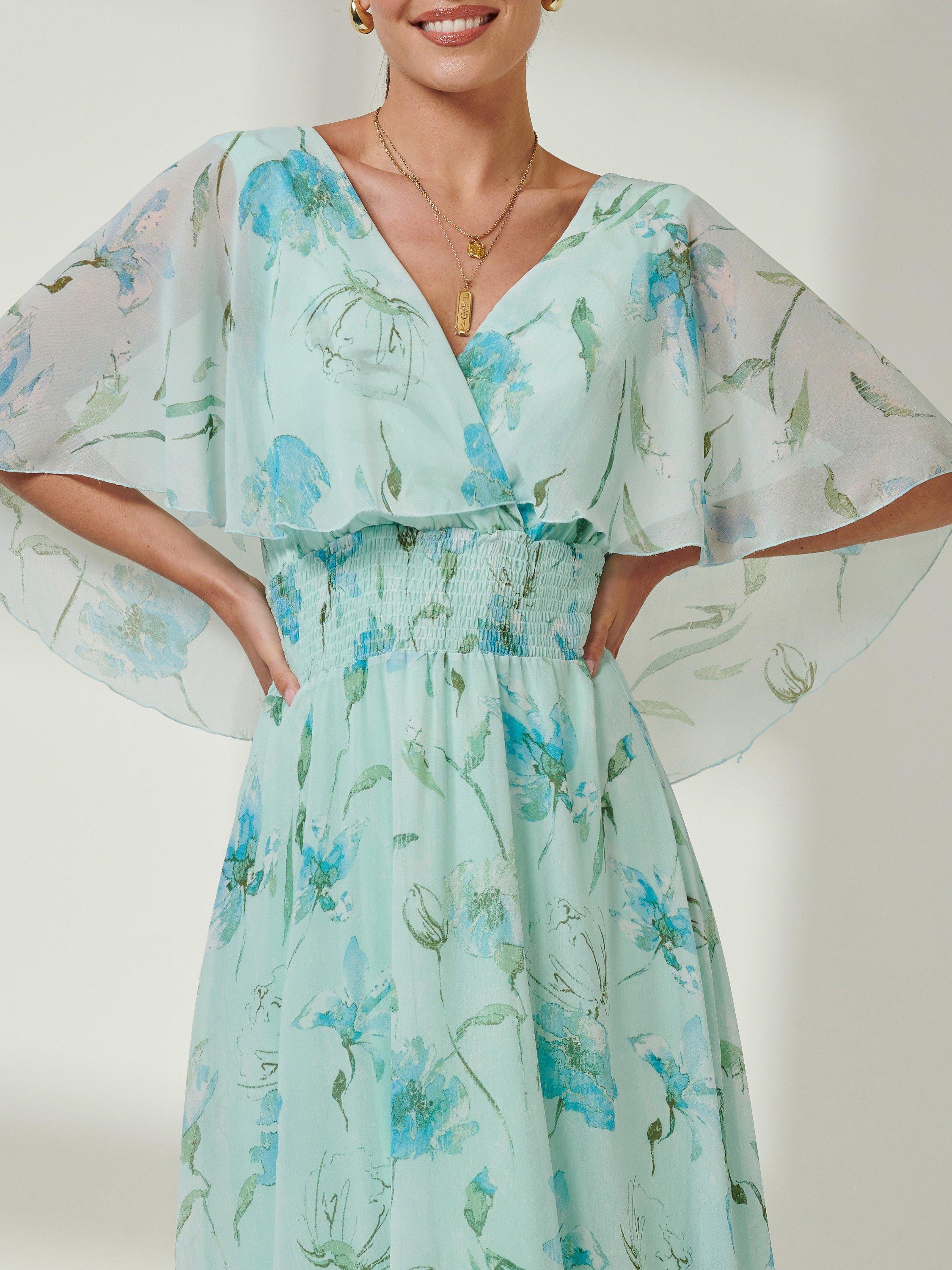 Jolie Moi Frill V-Neck Chiffon Maxi Dress, Multi