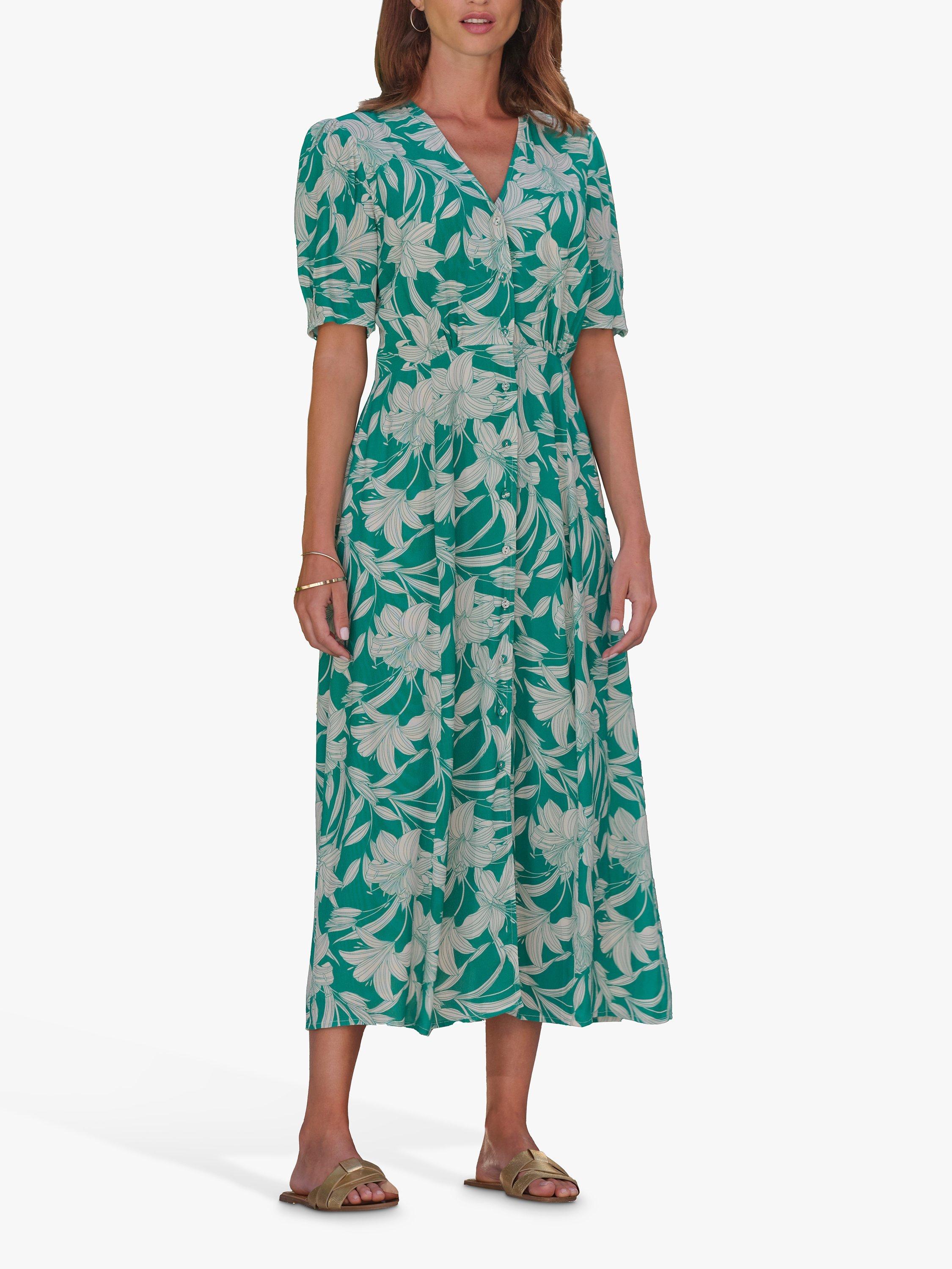 Pure Collection Floral Shirt Dress, Green/White, 10