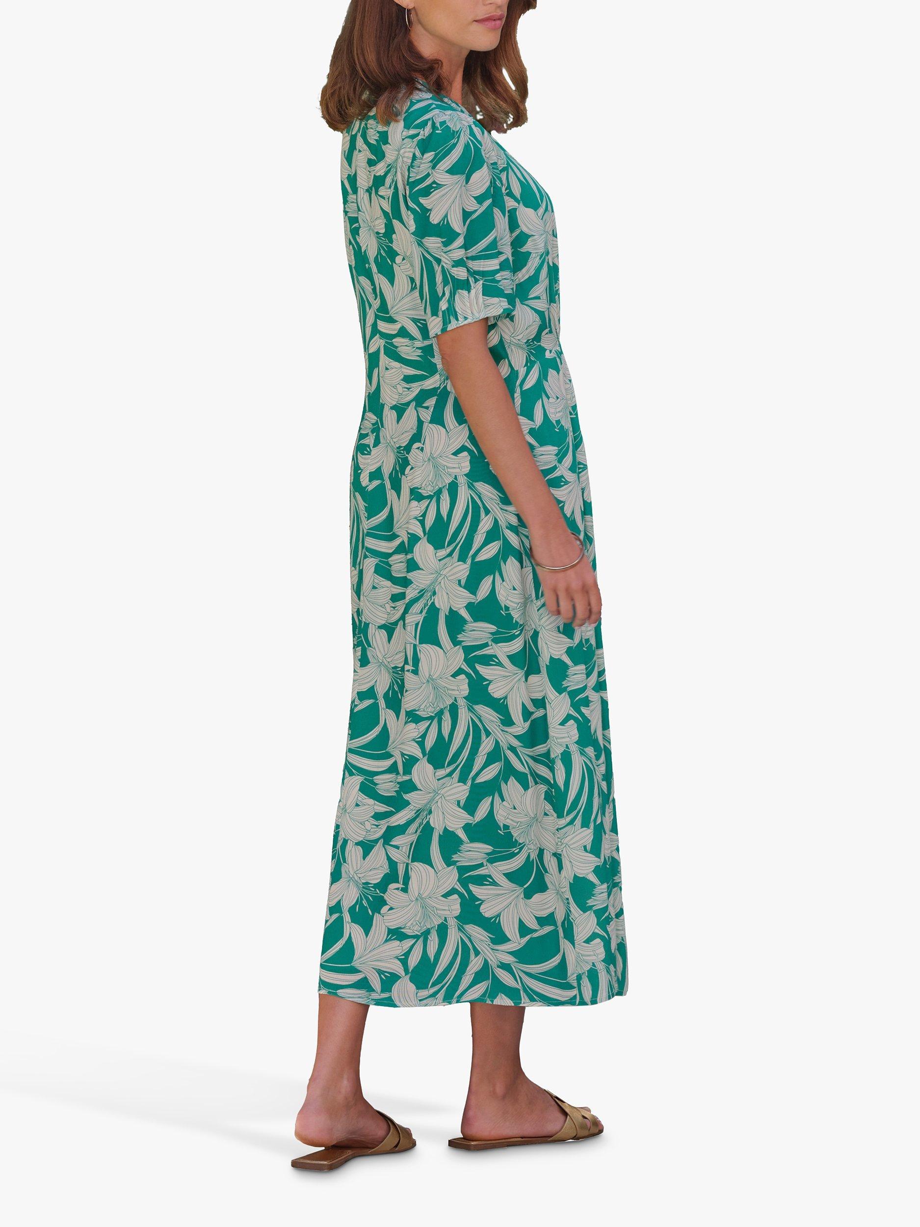 Pure Collection Floral Shirt Dress, Green/White, 10