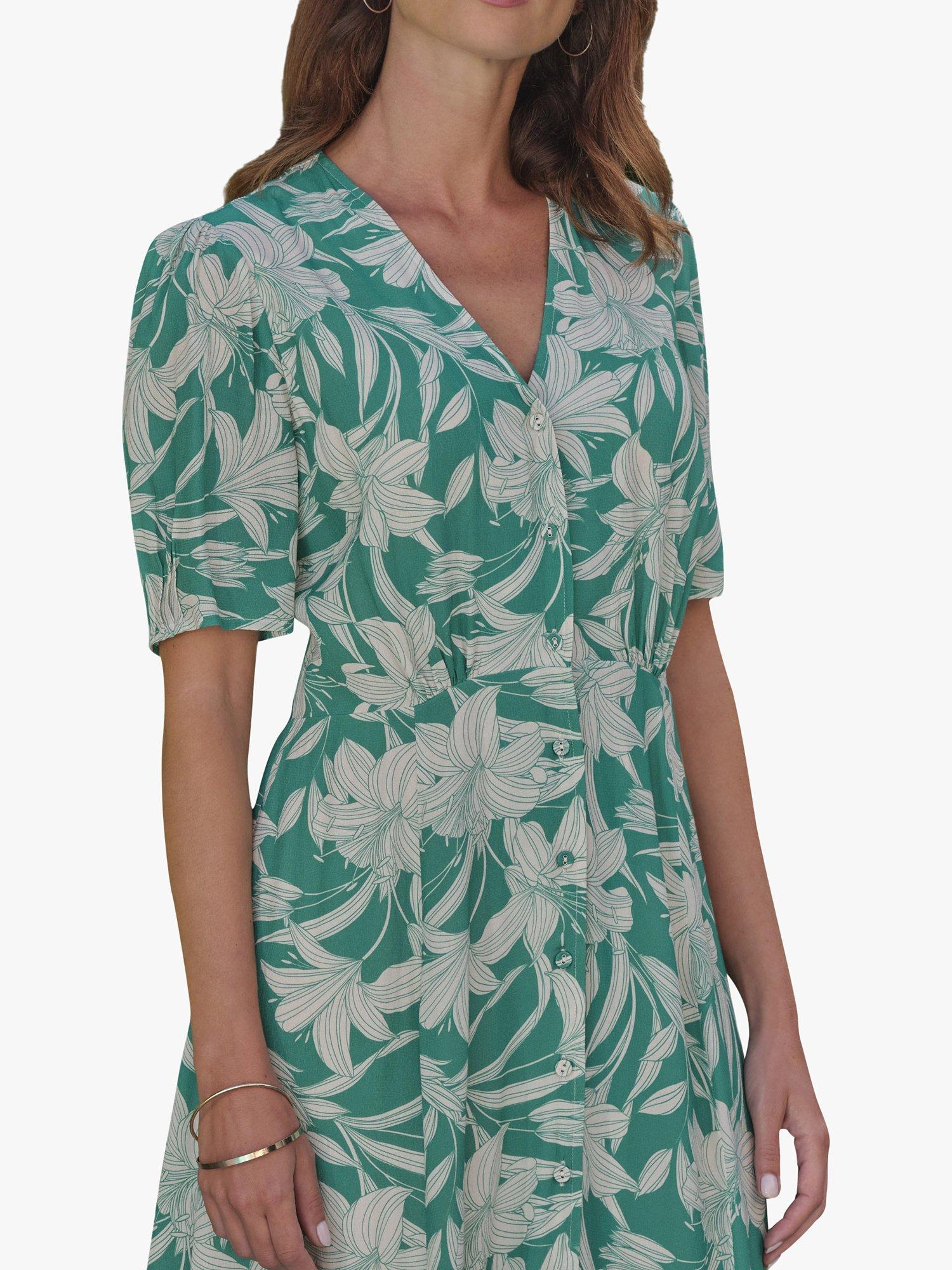 Pure Collection Floral Shirt Dress, Green/White, 10