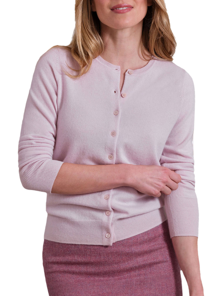 Pure Collection Crew Neck Cashmere Cardigan, Soft Oyster, Soft Oyster