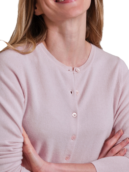 Pure Collection Crew Neck Cashmere Cardigan, Soft Oyster - view 2, Soft Oyster