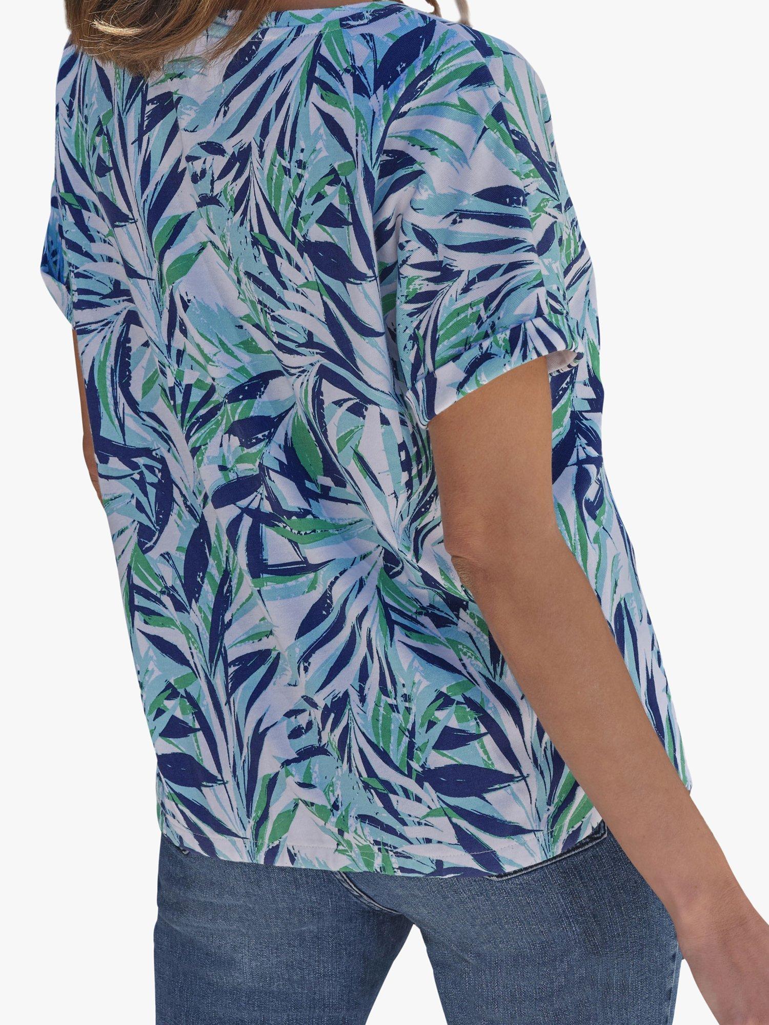 Product image 2 of 3, which shows Pure Collection Leaf Print Jersey Top, Aqua/Multi, 10