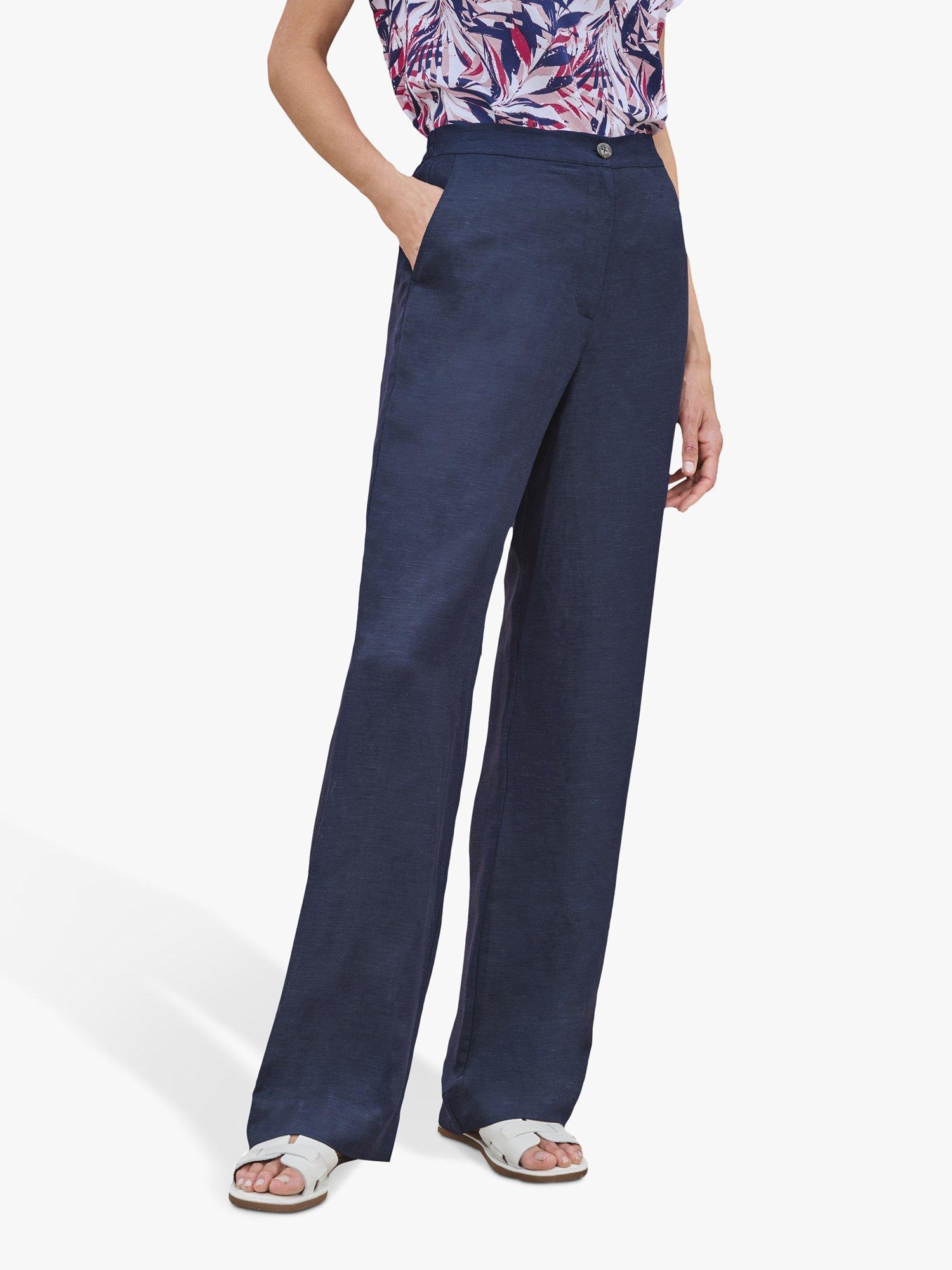 Product image 1 of 3, which shows Pure Collection Linen Blend Wide Leg Trousers, Navy, 10