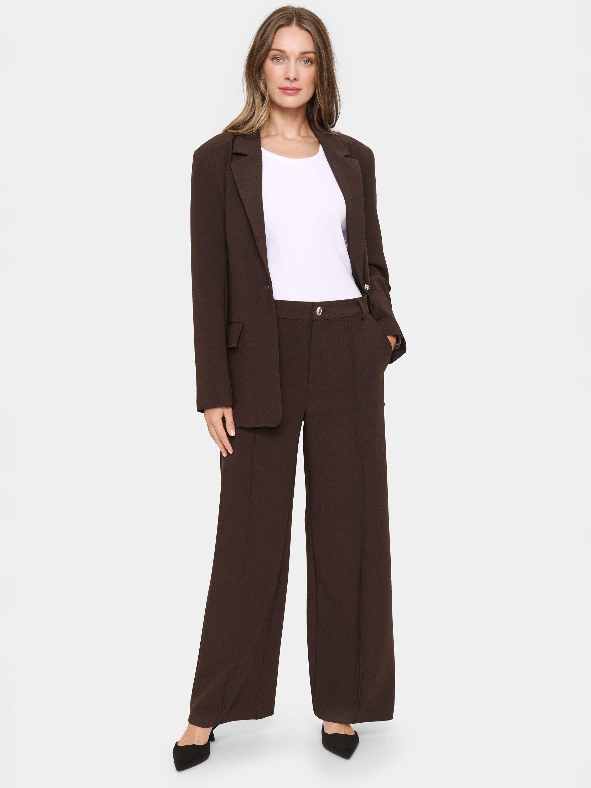 Product image 3 of 6, which shows Saint Tropez Franka High Waist Trousers, Chocolate Brown, M